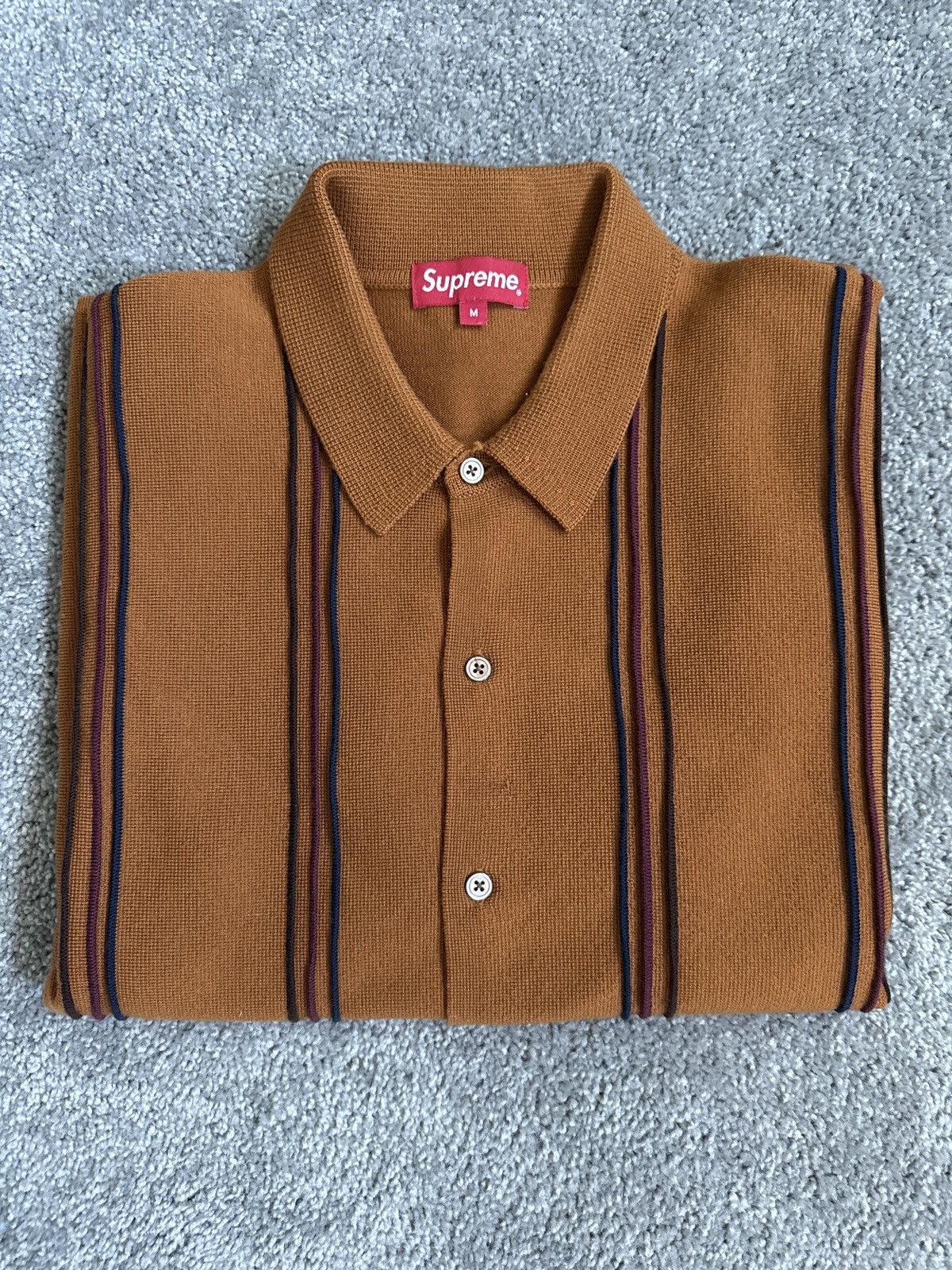 トップス Supreme Striped Knit Polo Shirt Brown L Supreme Knit Polo | Grailed