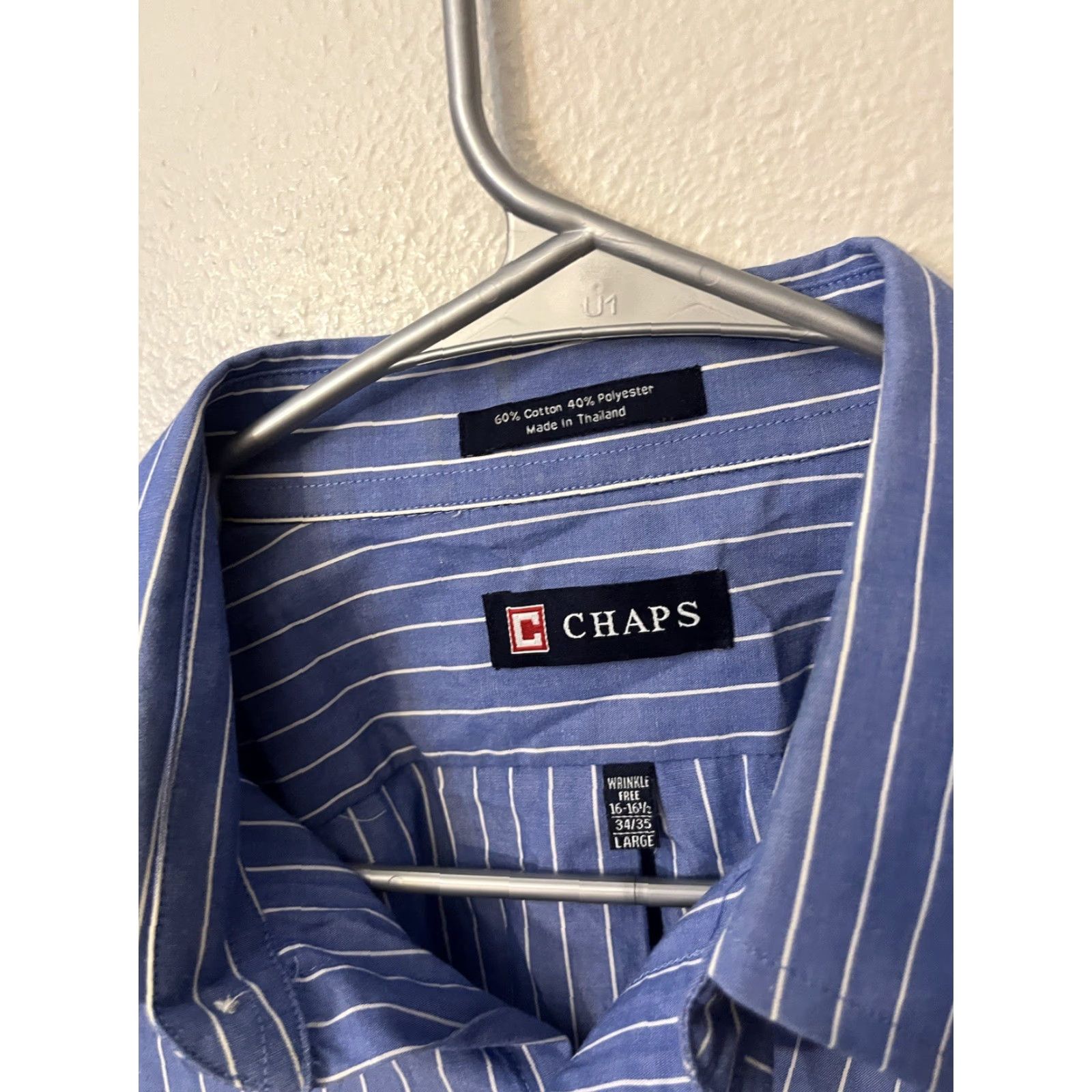 Chaps Chaps Shirt Men Large Blue Button-Down Long Sleeve Striped Cotton Polyester Button-Up Size US L / EU 52-54 / 3 - 2 Thumbnail