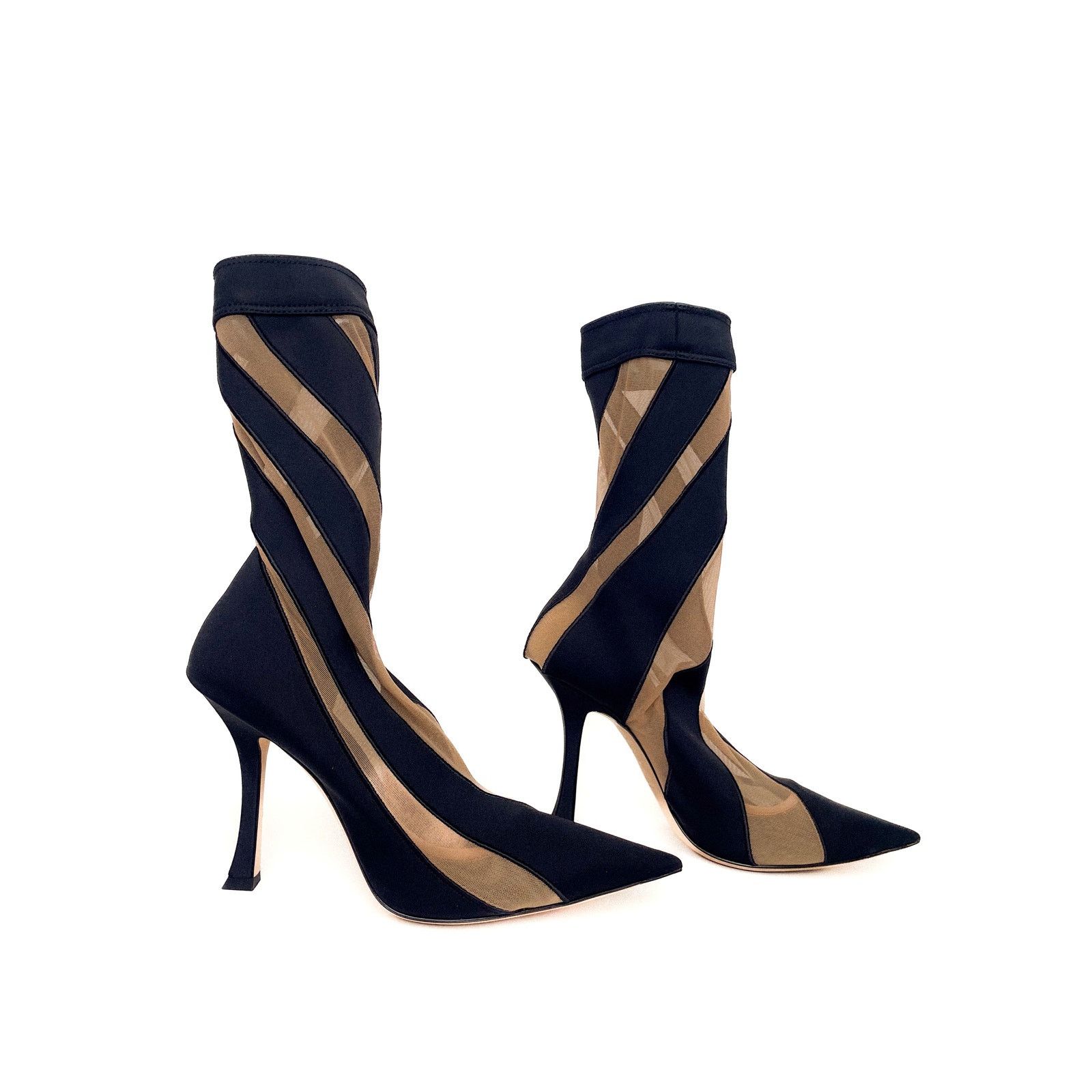 Jimmy Choo Black / Nude Striped Mesh Accents Sock Boots Size US 9 / IT 39 - 4 Thumbnail