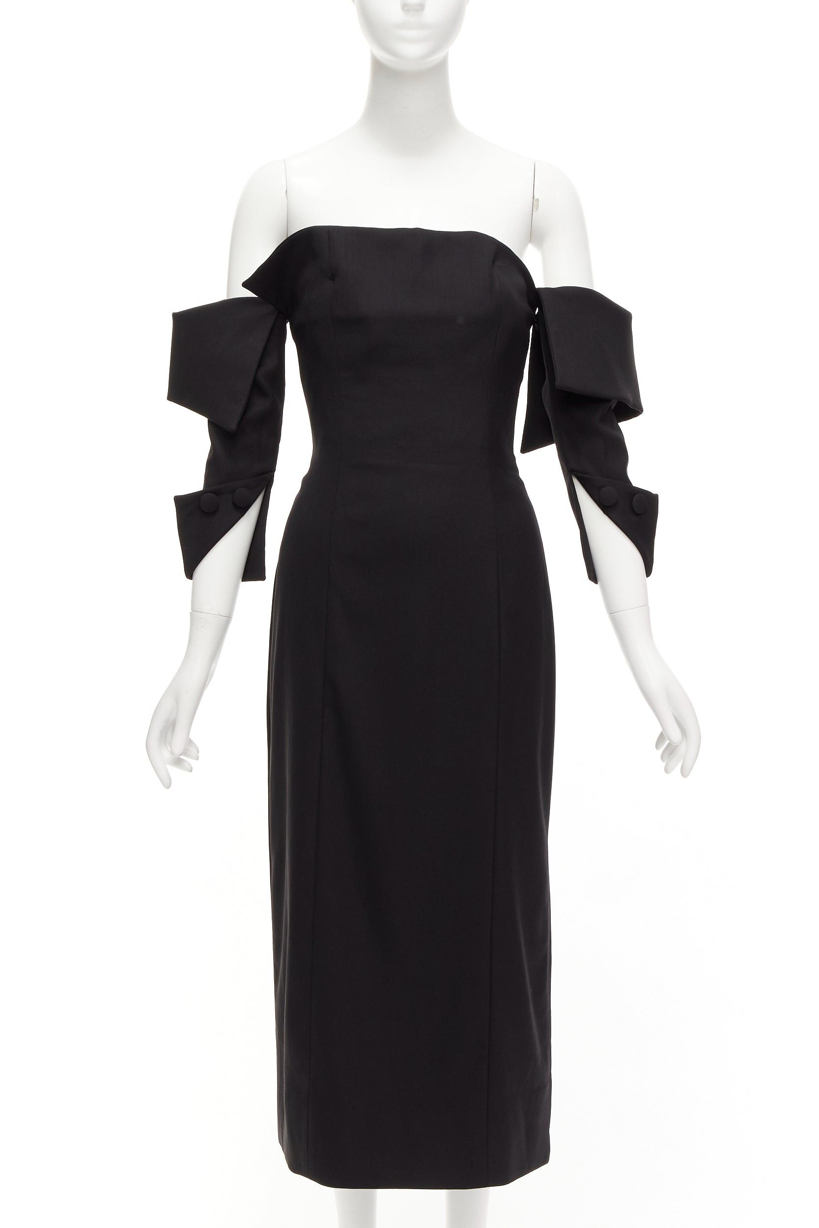 image of Monse 2017 Black Wool Blend Asymmetric Neckline Slit Drop Sleeves Dress Us4 S, Women's (Size Small)