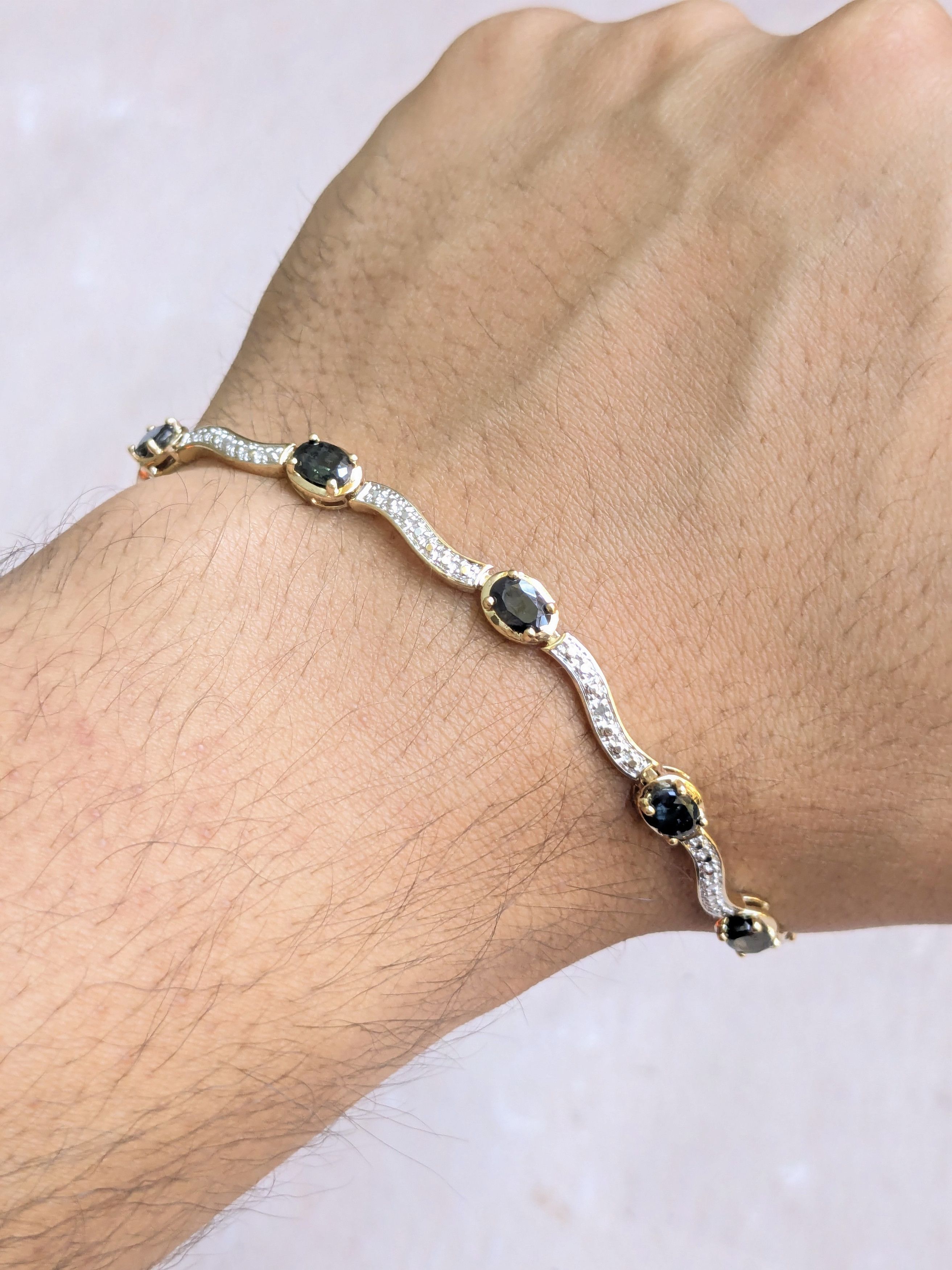Sterling Silver Sterling Silver Tennis Bracelet Blue Gold Plated 7.25" Oval Size ONE SIZE - 10 Thumbnail