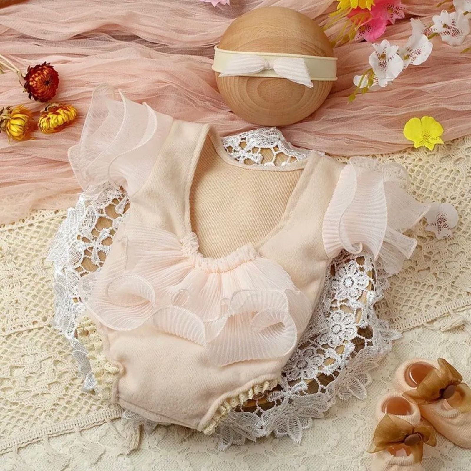 Other Newborn Photography Lace Romper Bow Headband Set Baby Girl Size ONE SIZE - 5 Thumbnail