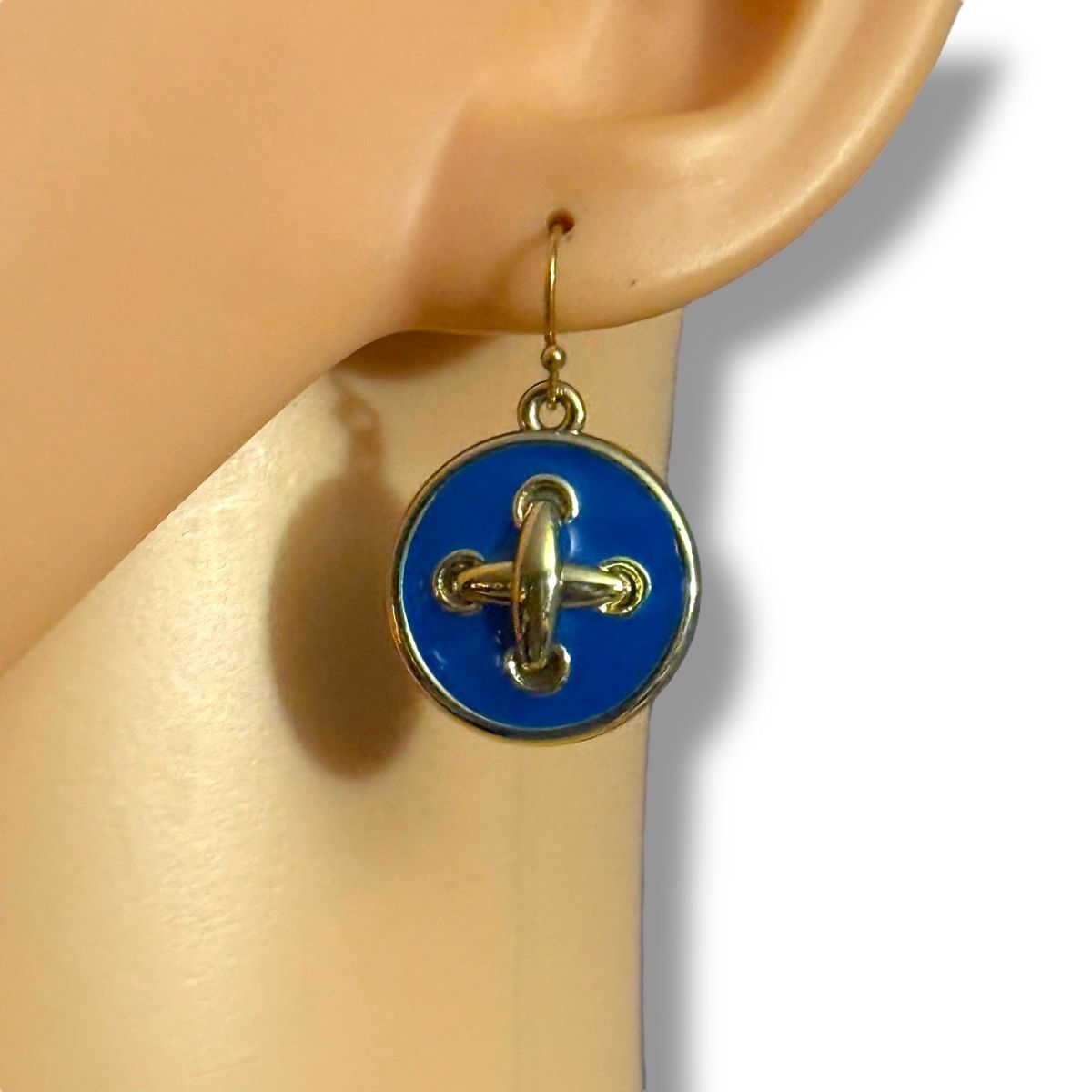 Other Gold tone blue enamel round button dangle earrings Size ONE SIZE - 2 Thumbnail