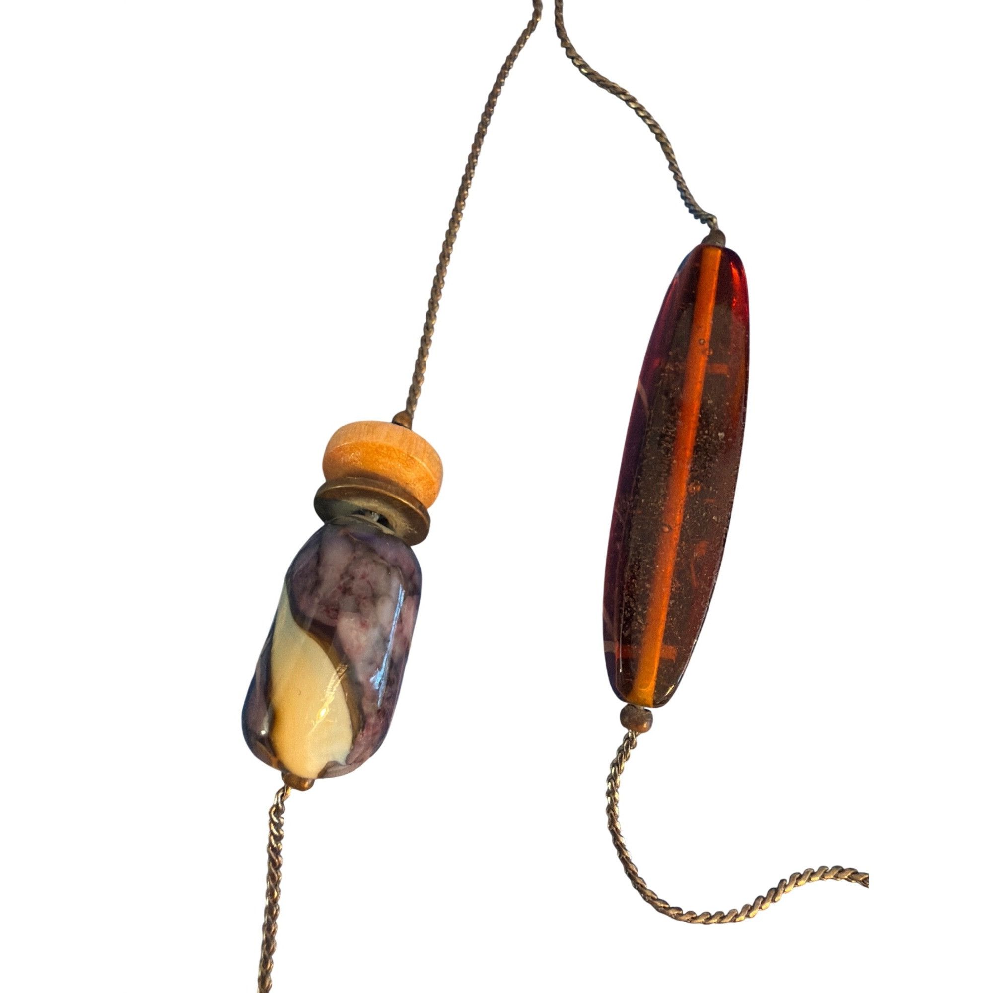 Other Vintage Long Silver Tone Necklace Resin Glass Shell Stone Be Size ONE SIZE - 3 Thumbnail