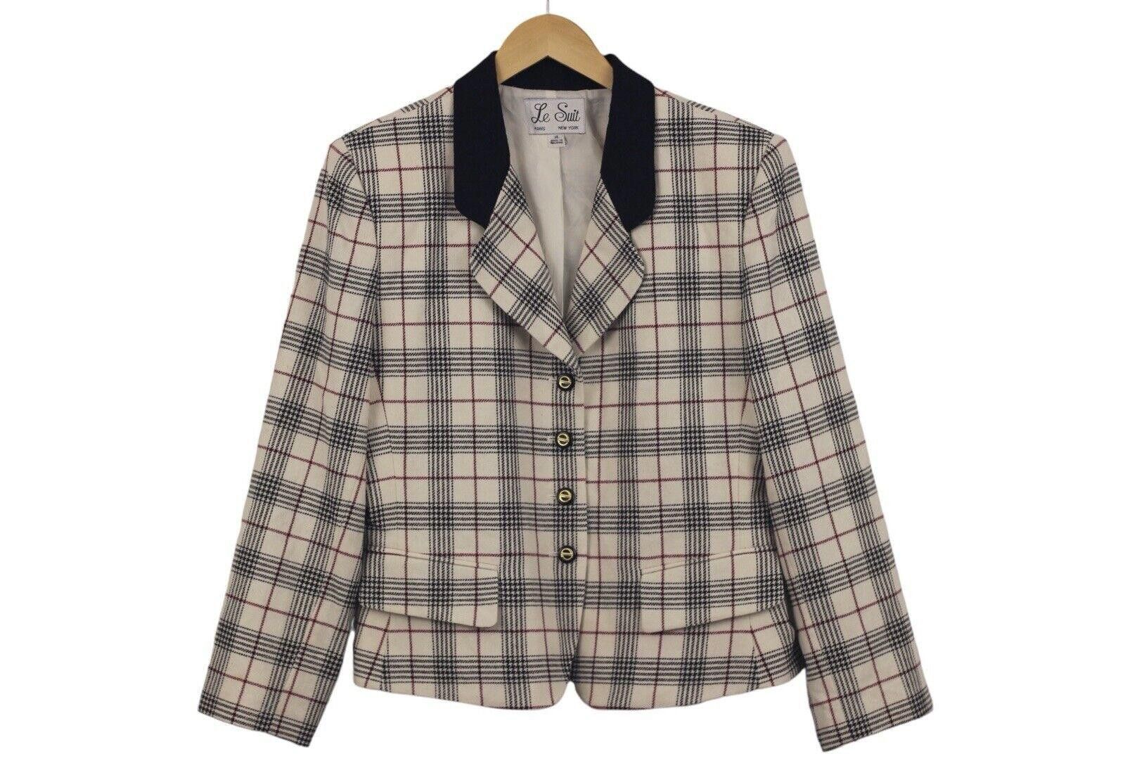 Subtle Le Nguyen VTG Le Suit 80s Cream Black Wine Houndstooth Plaid Blazer 14 Size XL / US 12-14 / IT 48-50 - 1 Thumbnail