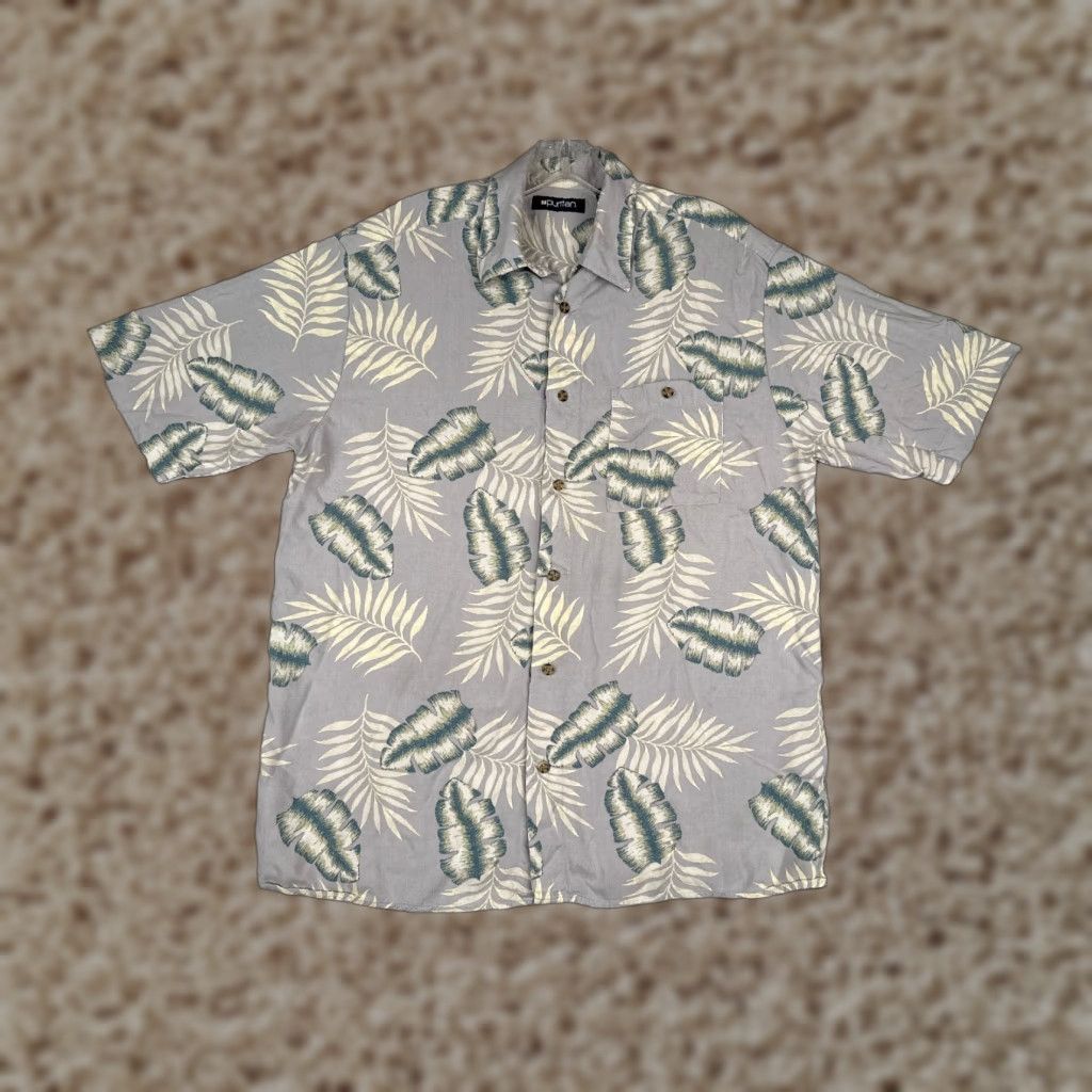 Vintage Puritan Shirt Men Medium Gray Floral Leaf Hawaiian 100% Rayon Short Sleeve Button-Up Size US M / EU 48-50 / 2 - 1 Thumbnail
