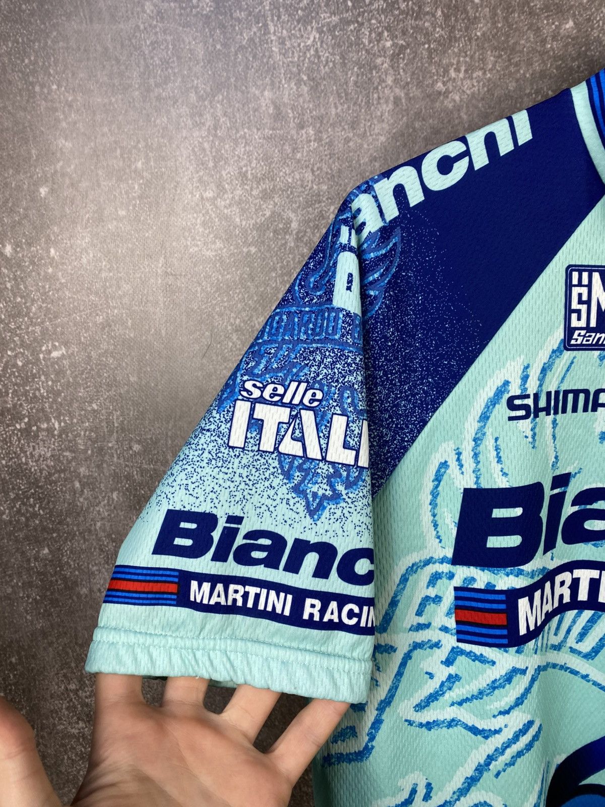 Vintage Mens SMS Santini Bianchi Shimano Cycling Jersey Shirt Zip Size US XXL / EU 58 / 5 - 4 Thumbnail