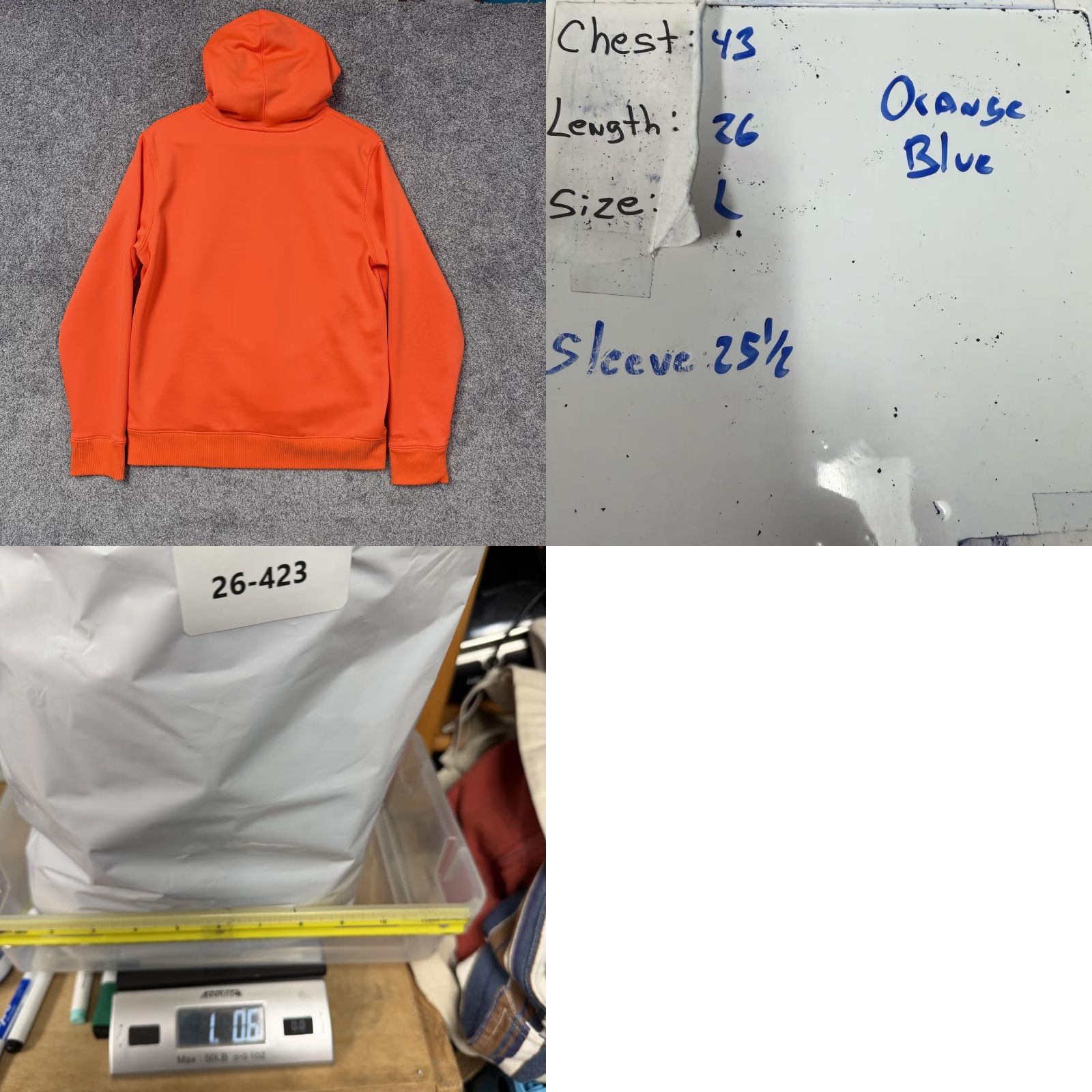 Under Armour Under Armour ColdGear Hoodie Mens Large Orange Blue Pullover Fleece Sweatshirt Size US L / EU 52-54 / 3 - 8 Thumbnail