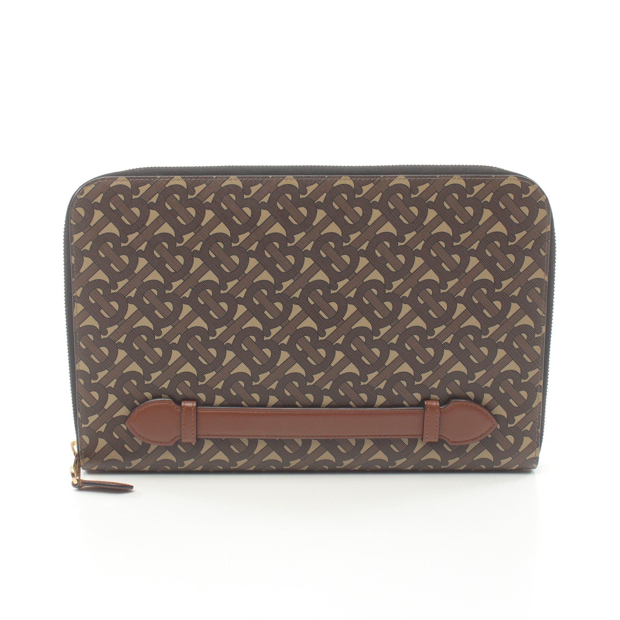 Burberry Burberry Tb Monogram Clutch Bag Leather Beige Multicolor Size ONE SIZE - 1 Thumbnail