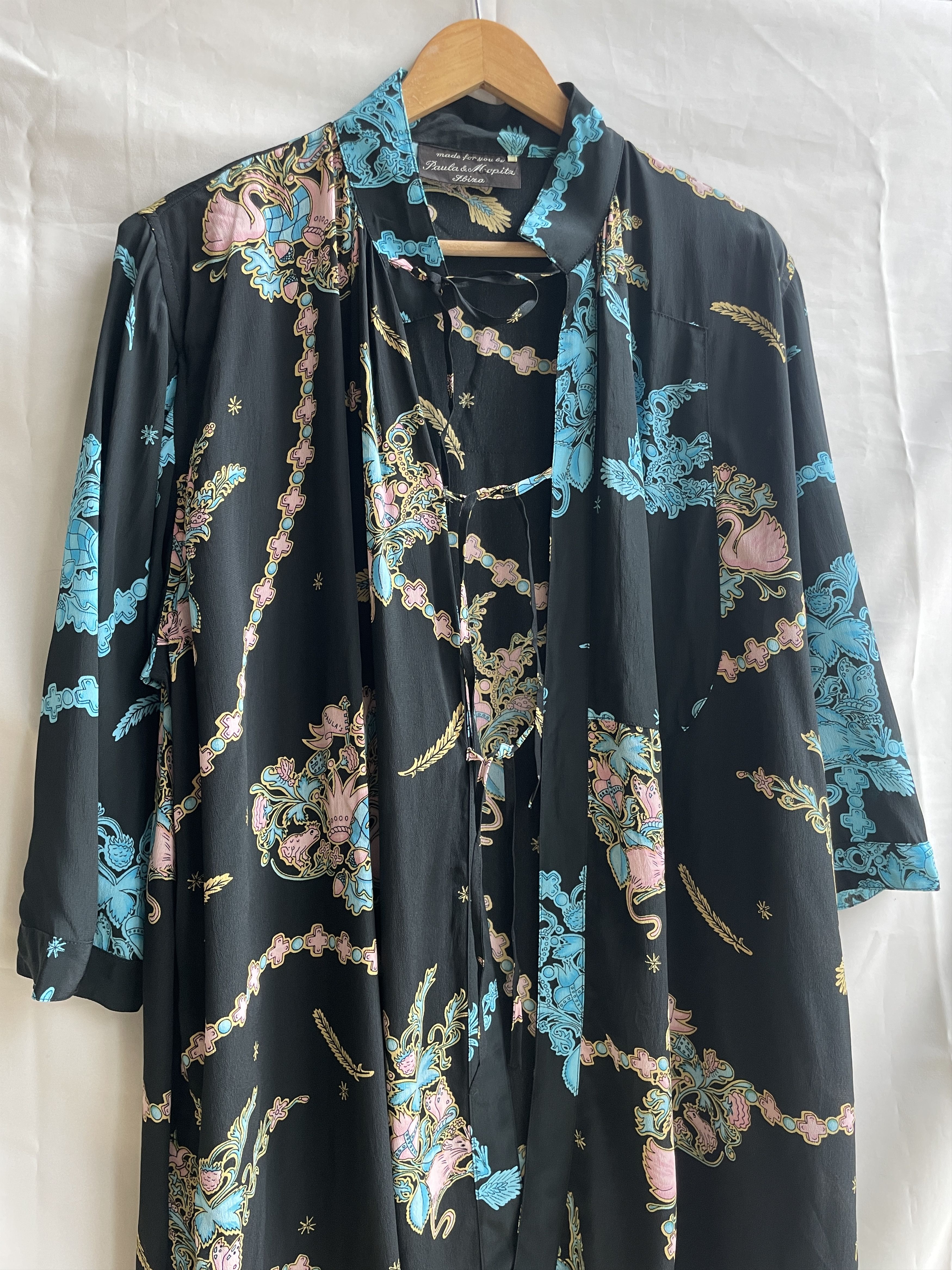 Vintage Paula & Mopitz Ibiza Loewe VTG 70s Silk Printed Tunic Dress Size L / US 10 / IT 46 - 3 Thumbnail