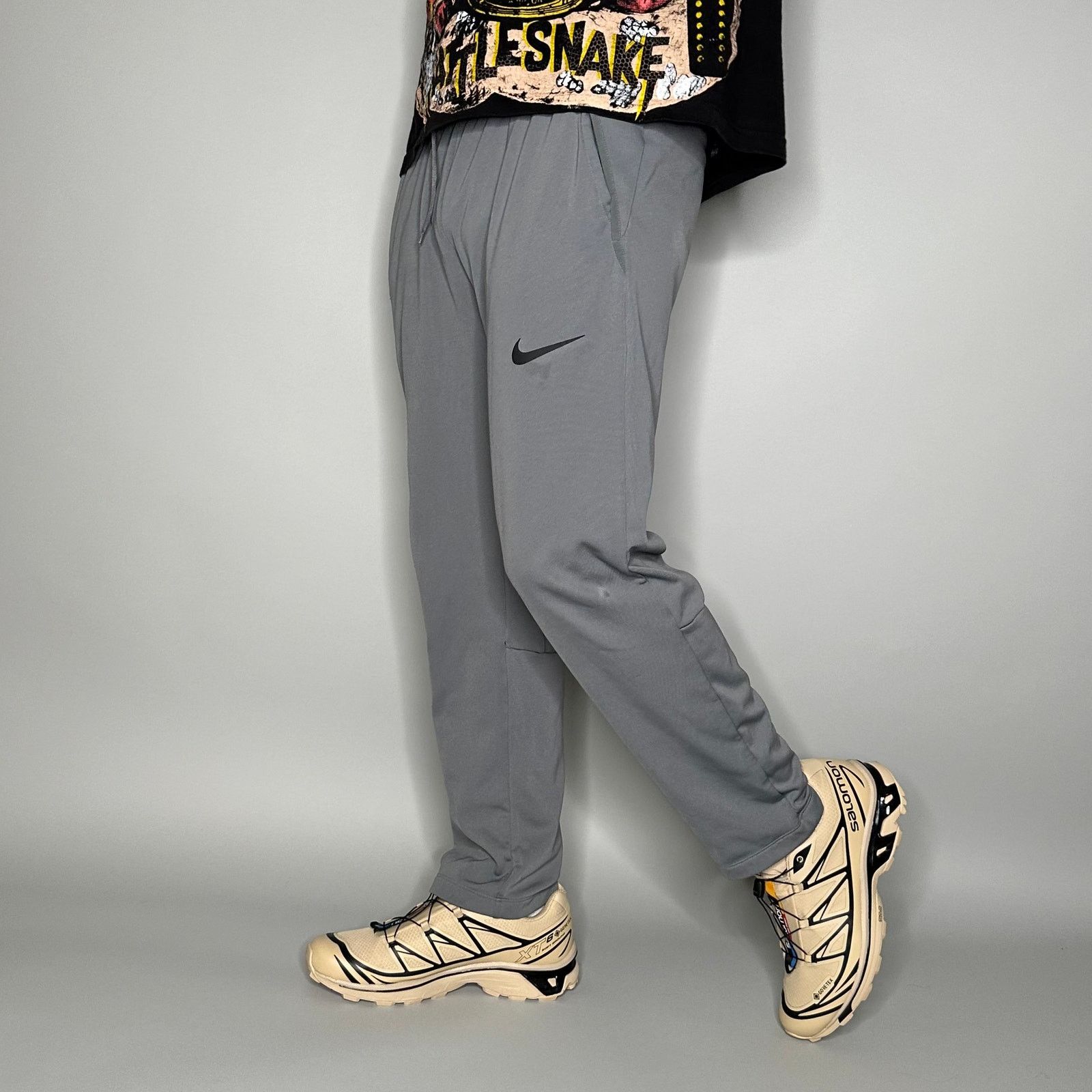 Crazy Nike Sweatpants Grey Polyester Black Swoosh Dri Fit