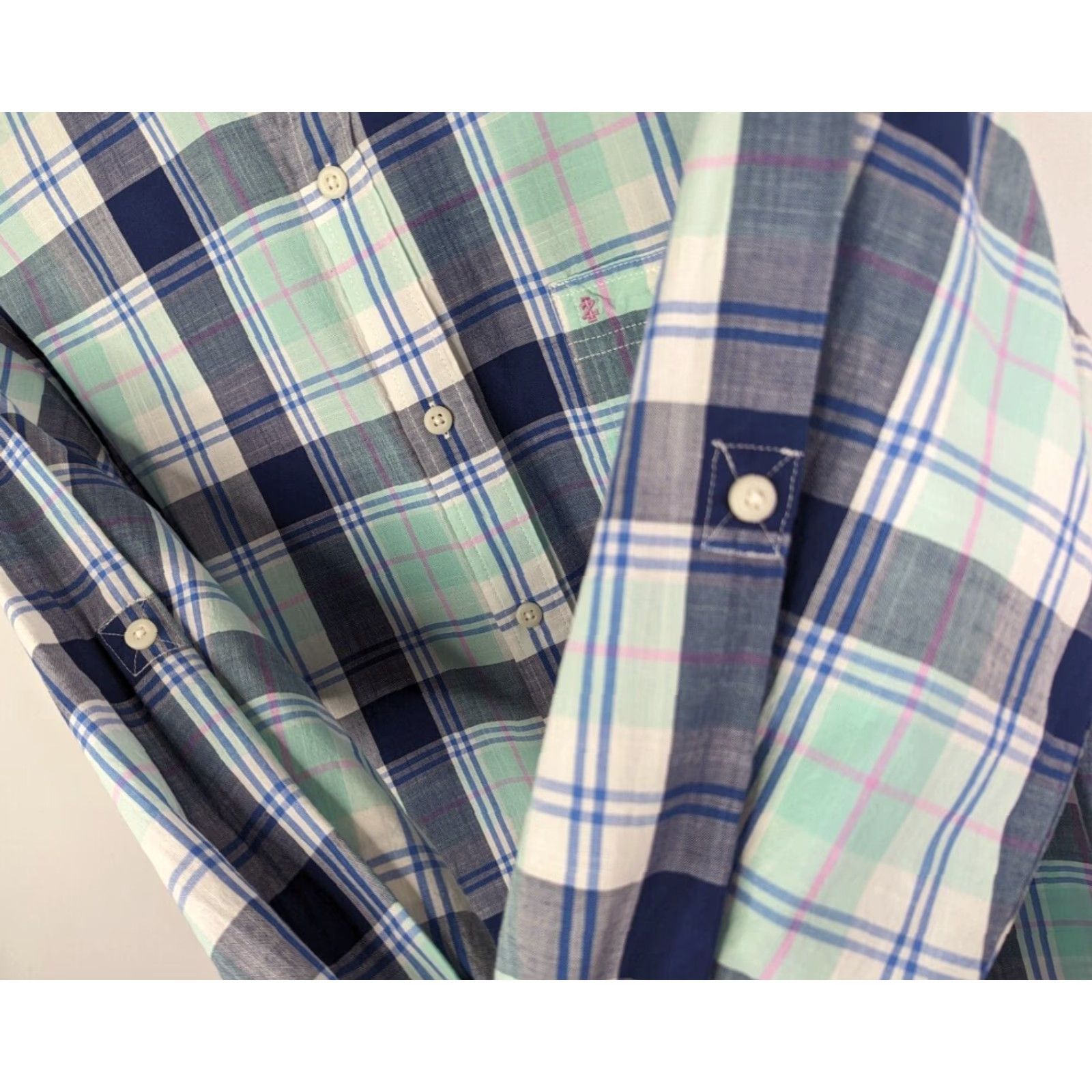 Izod IZOD Button-Up Shirt Mens M Long Sleeve Plaid Blue Pink Multicolor Classic Preppy Relaxed Casual Travel Cotton Size US M / EU 48-50 / 2 - 4 Thumbnail