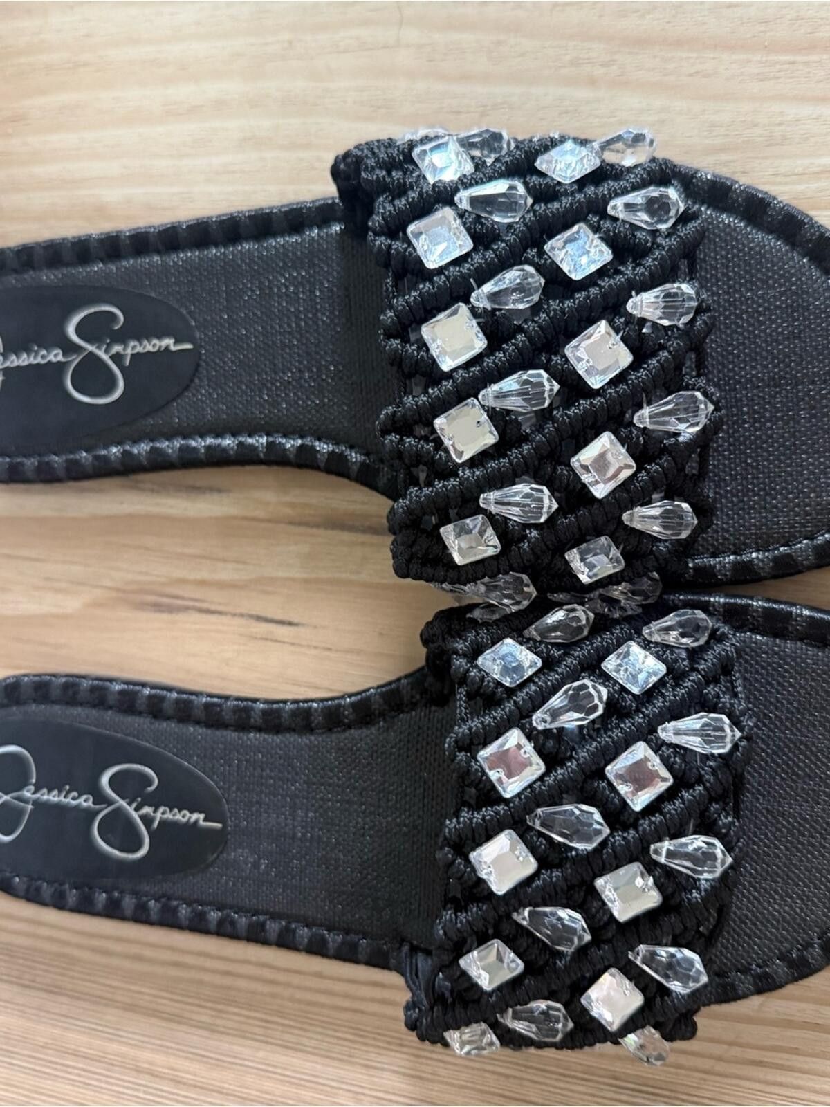 Other Jessica Simpson Black Jeweled Braided Slide Sandals Size US 9.5 / IT 39.5 - 5 Thumbnail