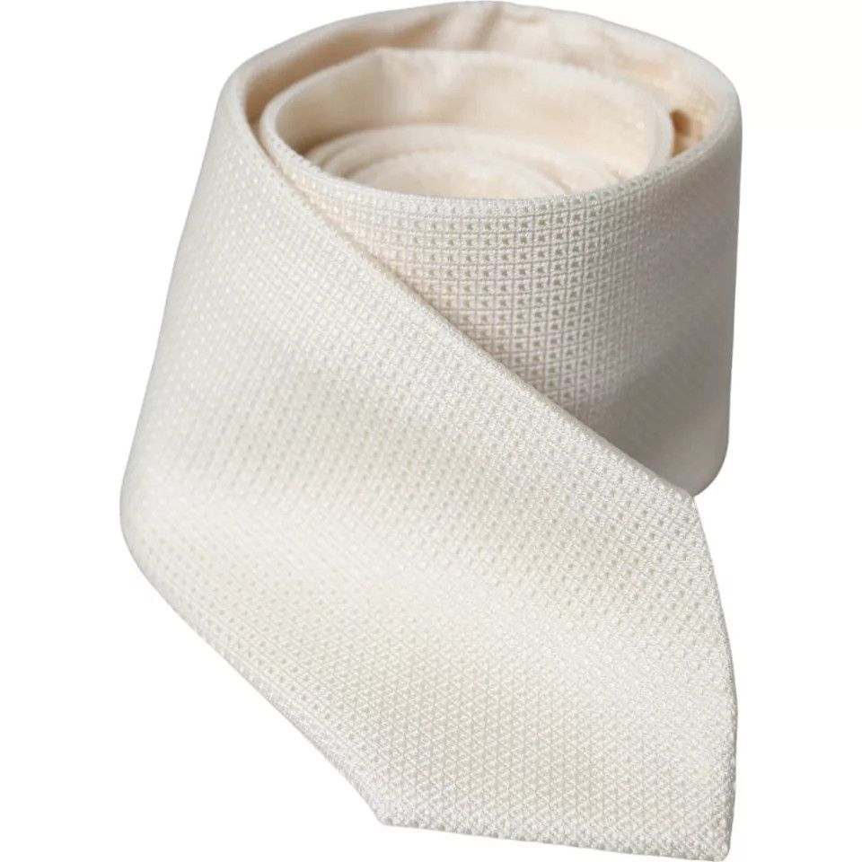 Dolce & Gabbana Off White Patterned Silk Classic Adjustable Men's Tie Size ONE SIZE - 1 Thumbnail