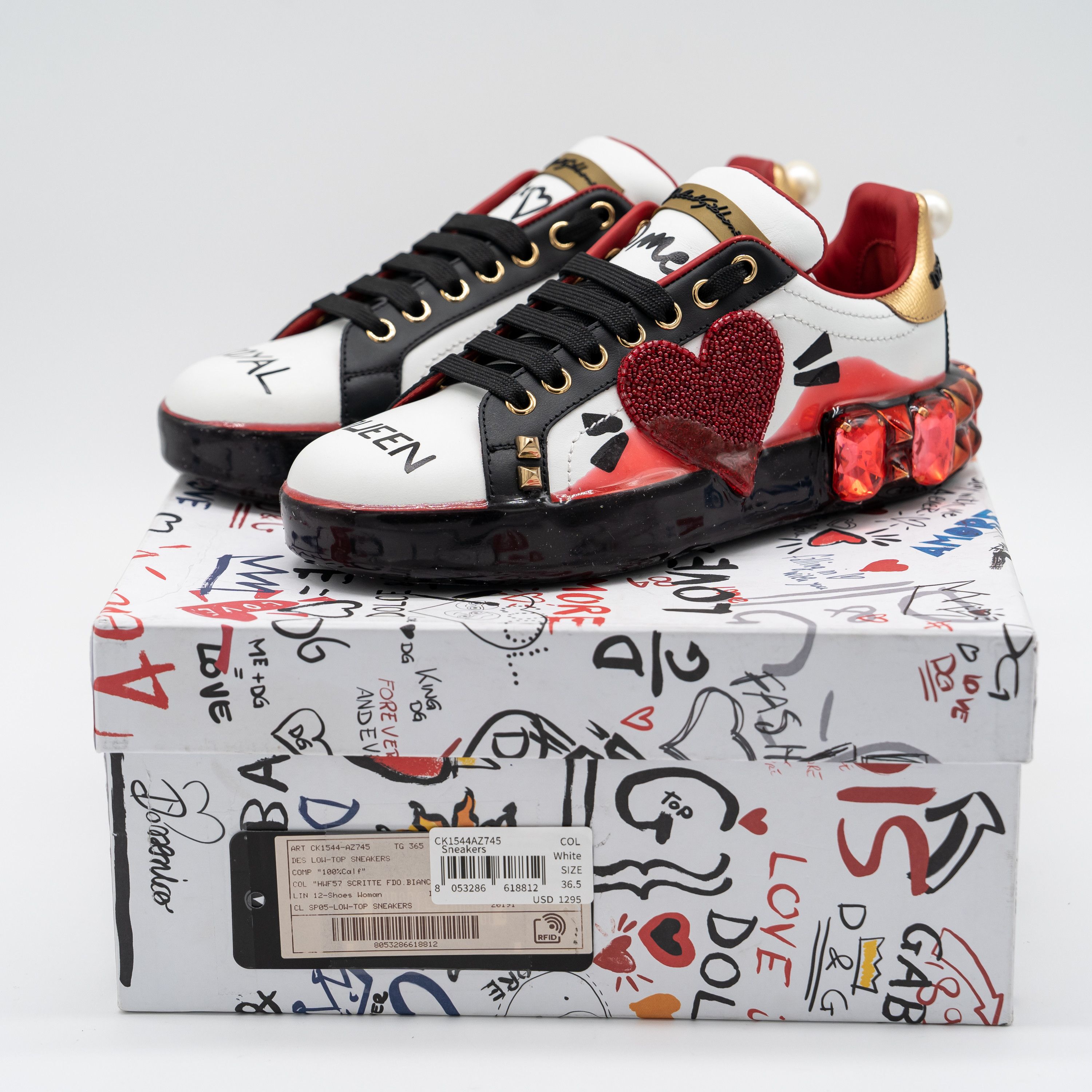 Dolce & Gabbana Dolce & Gabbana Portofino Heart Sneakers Crystals Red Melt Size US 6.5 / IT 36.5 - 14 Thumbnail