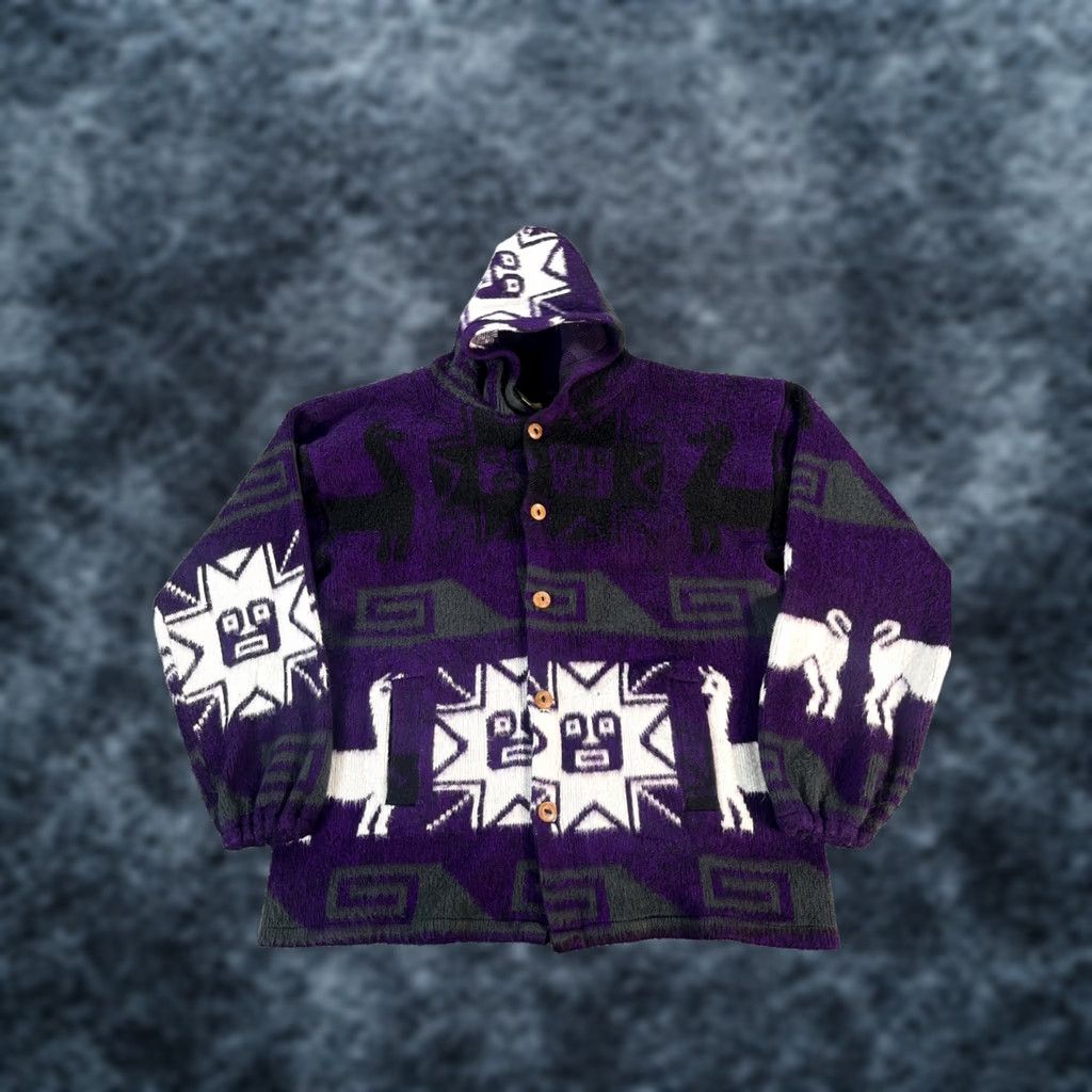 Vintage Bear Mountain Apparel Wool Sweater Hooded Purple L Women Alpaca Ecuador Cardigan Long Sleeve Animals"} Size L / US 10 / IT 46 - 1 Thumbnail