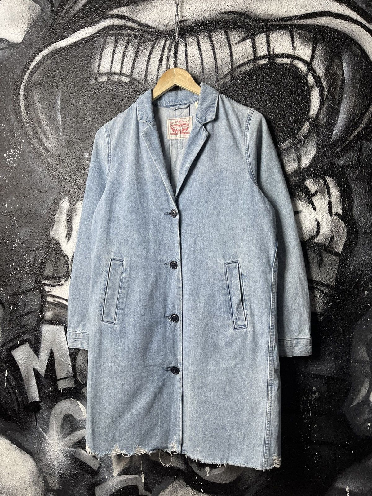 Levi's Vintage Clothing Levi’s Washed Blue Denim Long Coat Women’s Jacket Size XS Size XS / US 0-2 / IT 36-38 - 1 Thumbnail