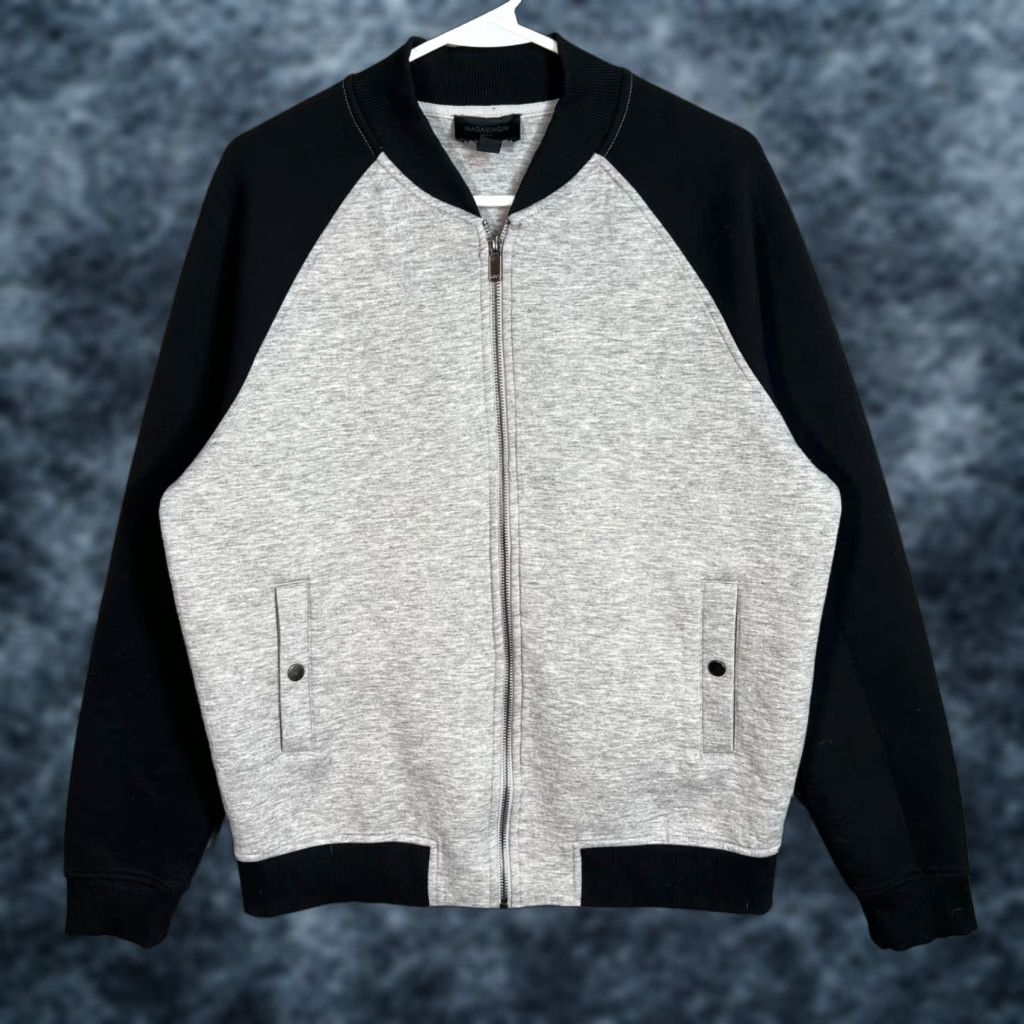 Vintage Magaschoni Mens Bomber Jacket - Gray, Black - Full Zip - Size M - Regular Fit - Knit Polyester - Pocket Zipper - Winter, Fall, Spring - Men Size US M / EU 48-50 / 2 - 1 Thumbnail