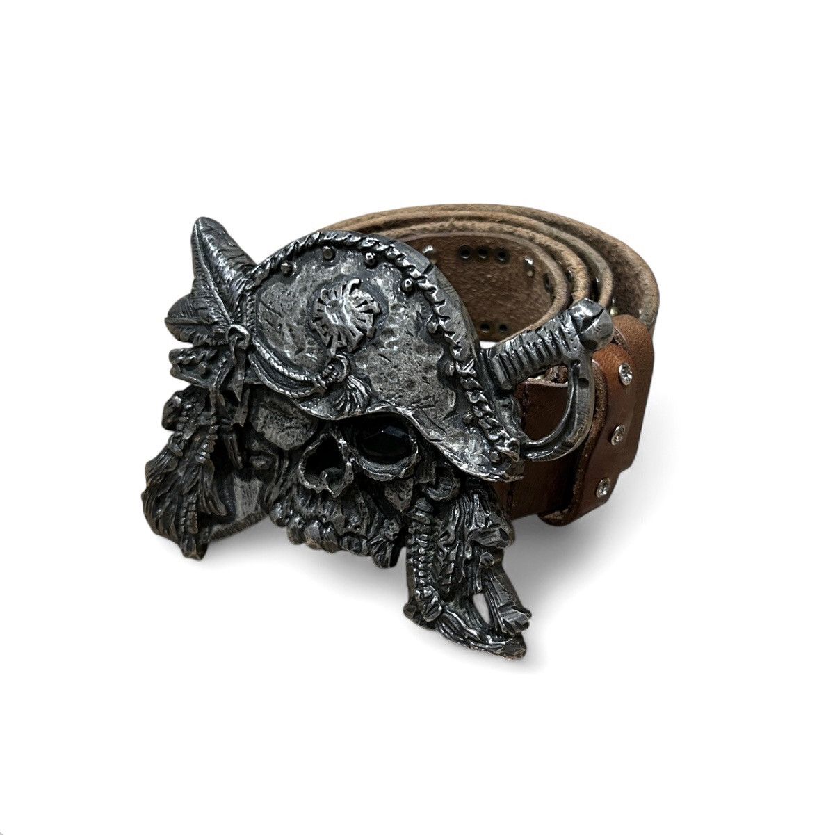 Japanese Brand Tornado Mart Skull Buckle Studded Leather Belt Size 34 - 2 Thumbnail