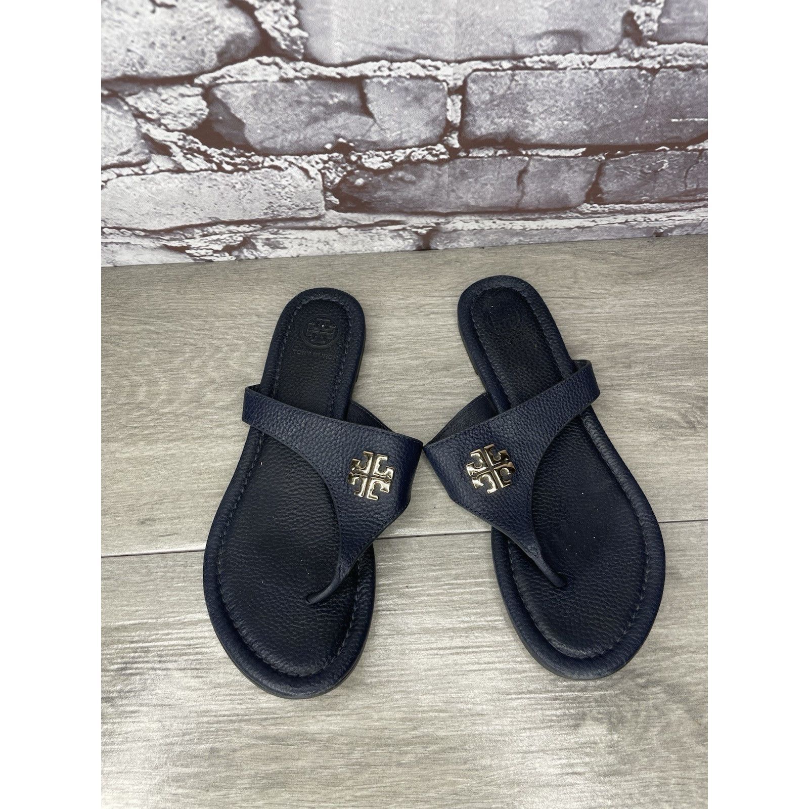 Tory Burch Tory Burch Jole Navy Blue Thong Tumbled Leather Sandals Wome Size US 6.5 / IT 36.5 - 3 Thumbnail