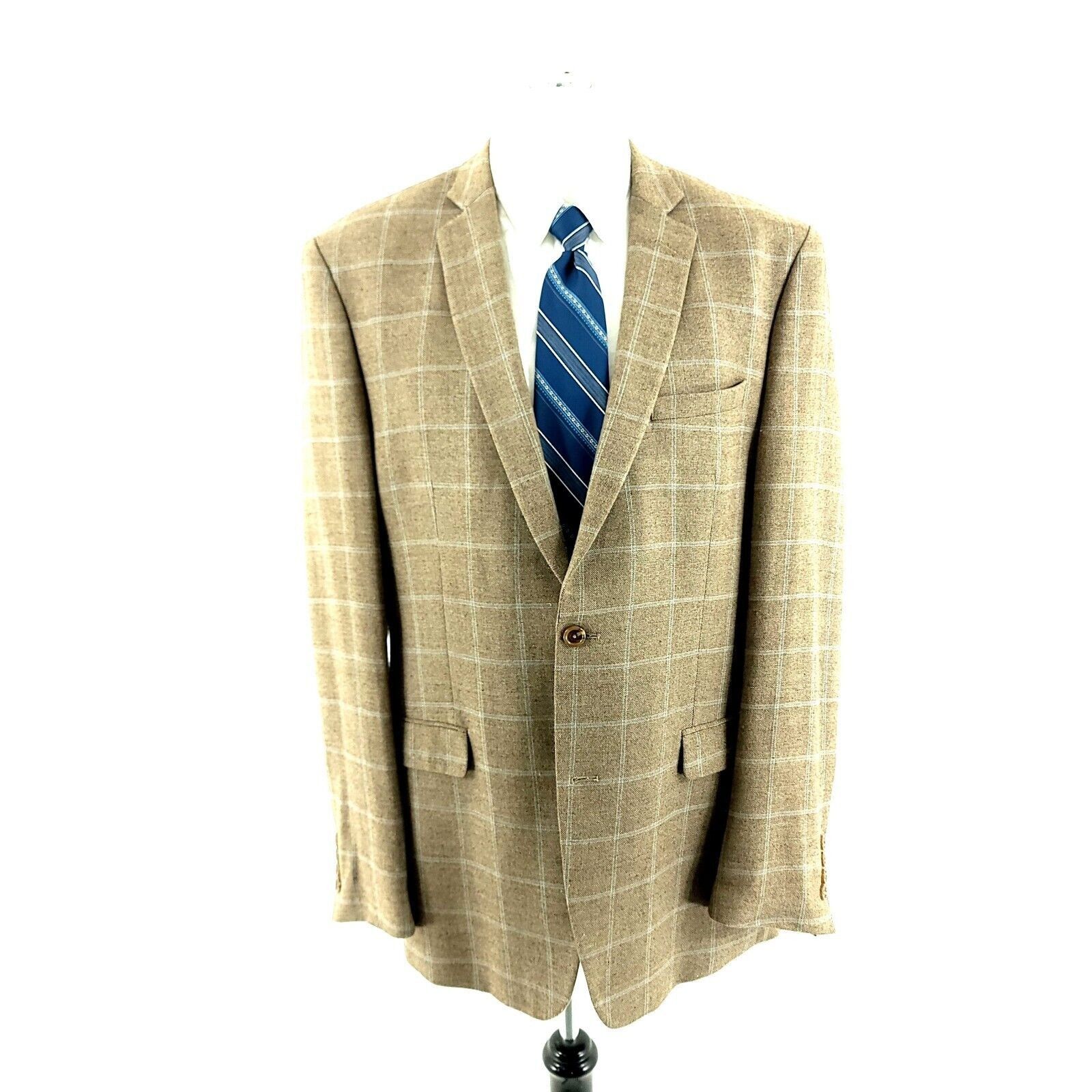 Joseph Abboud Joseph Abboud Silk Bamboo 2 Button Sport Coat Tan Sharkskin Size 40L - 3 Thumbnail