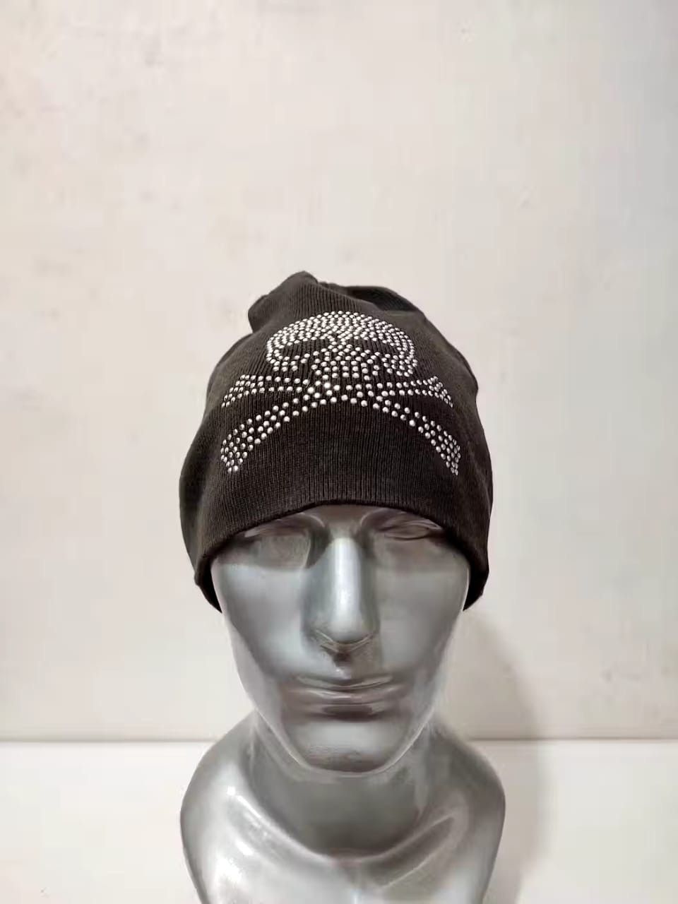 image of Avant Garde Unknown Skull Punk Rock Bondage Beanie Hats in Faded Black, Men's