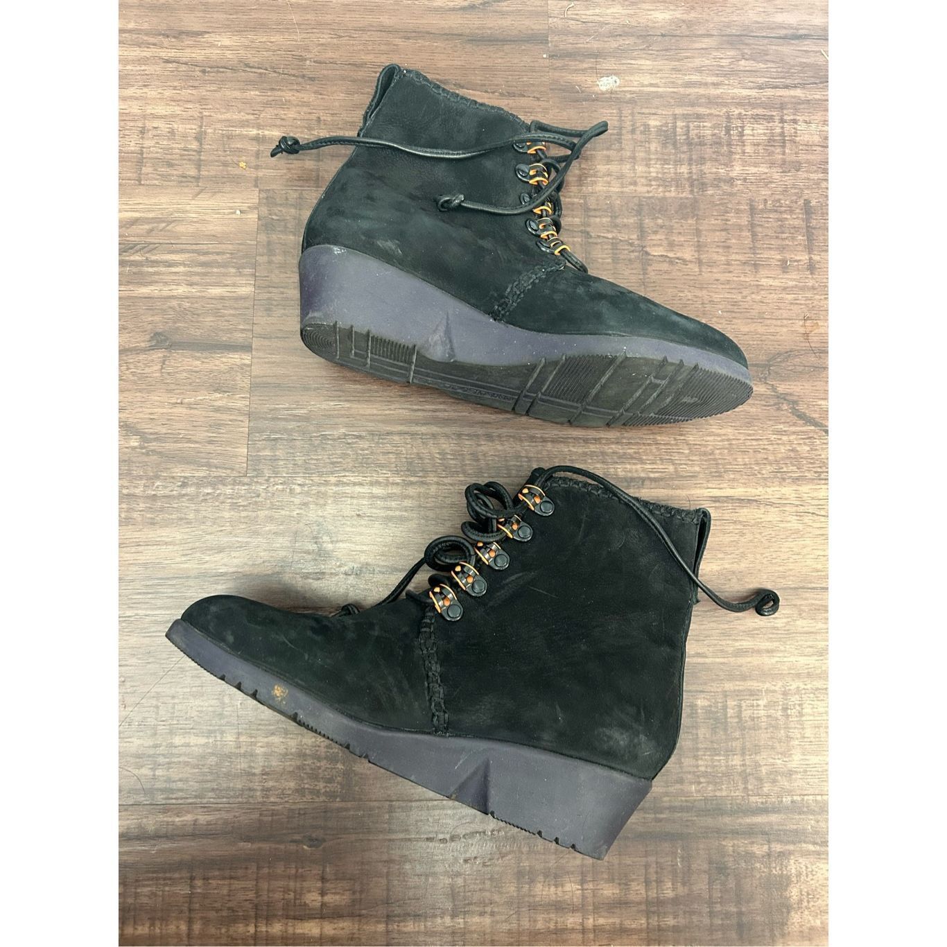 Other Robert Zur Black Suede Leather Lace Up Wedge Boots Comfort S Size US 6.5 / IT 36.5 - 2 Thumbnail