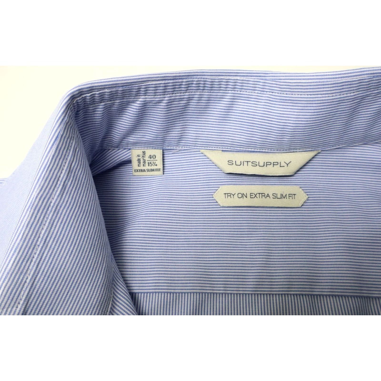 Suitsupply Suitsupply Dress Shirt Men Extra Slim Pinstripe Blue 40/15 3/4 Dress Shirt Size 40R - 7 Thumbnail