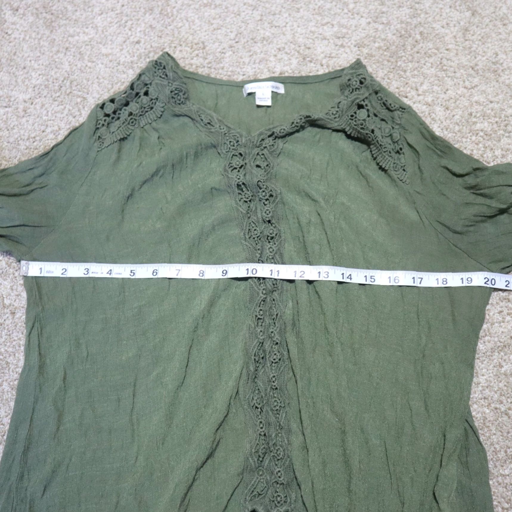 Vintage John Paul Richard Shirt Women L Green Floral Blouse Short Sleeve Pullover V-Neck Draw String Sleeves Size L / US 10 / IT 46 - 5 Thumbnail