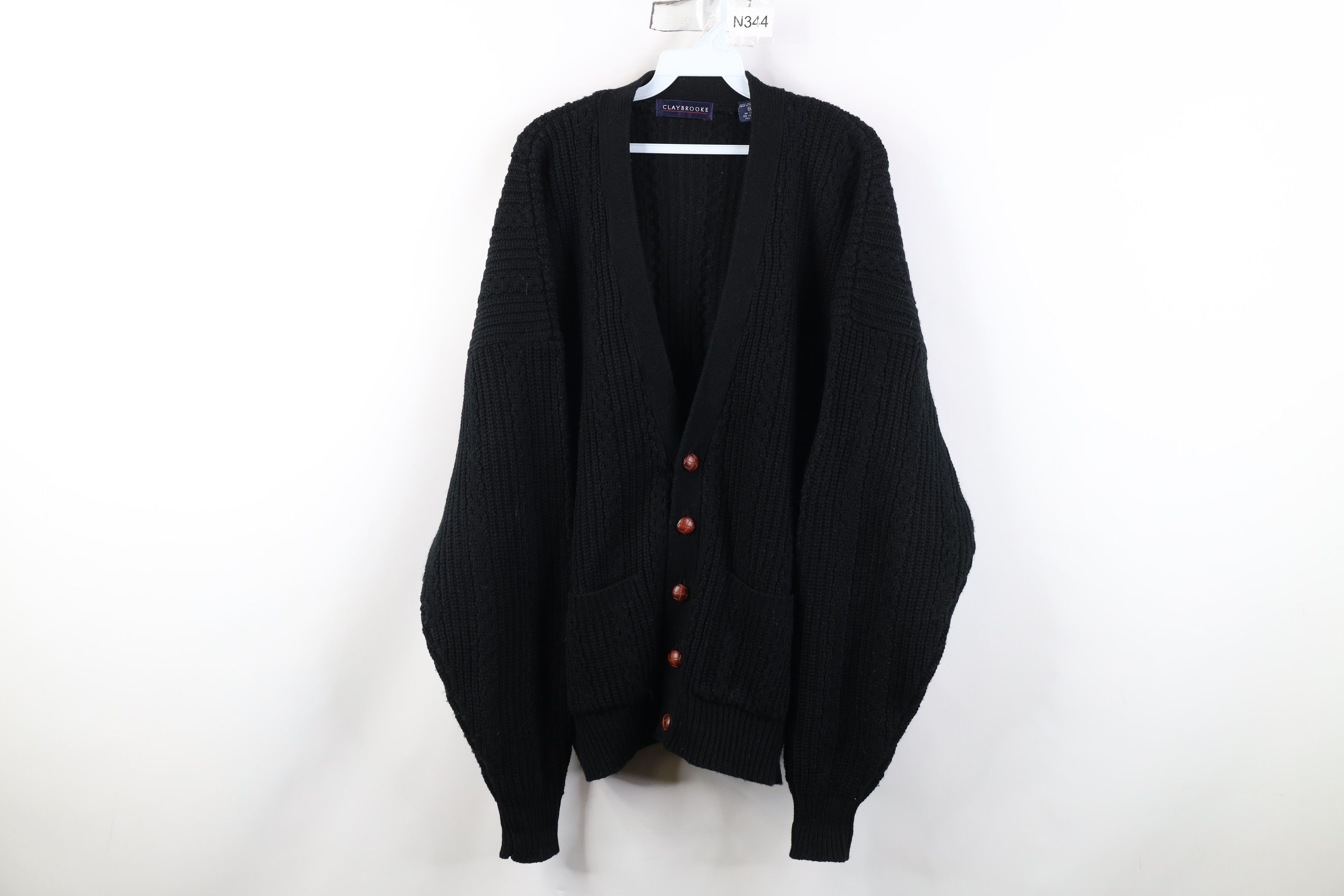 Vintage Vintage 90s Streetwear Ribbed Knit Cardigan Sweater Black Size US XL / EU 56 / 4 - 1 Thumbnail