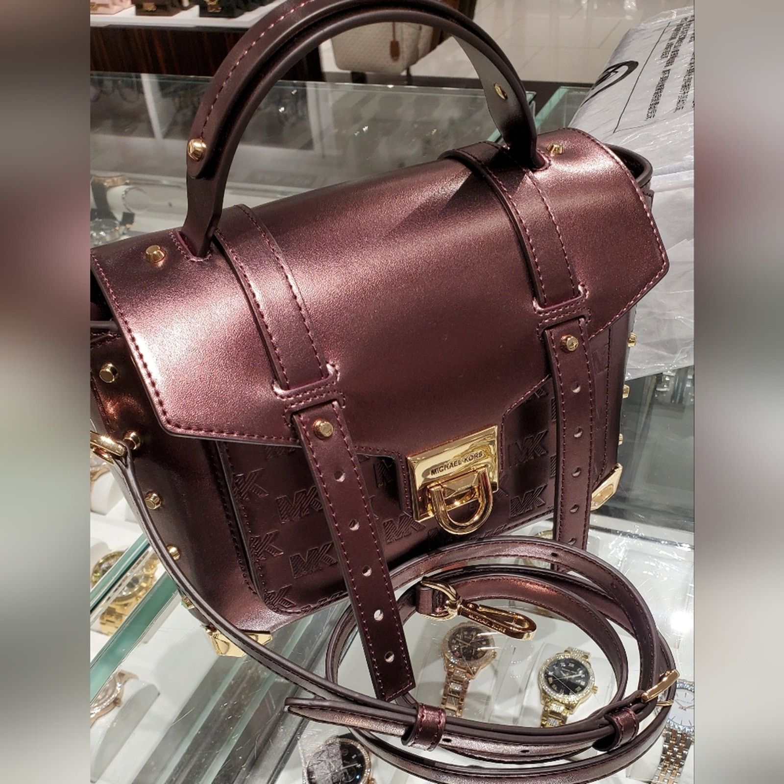 Michael Kors Michael Kors MANHATTAN MD Satchel Bordeaux Bronze Color Size ONE SIZE - 9 Thumbnail