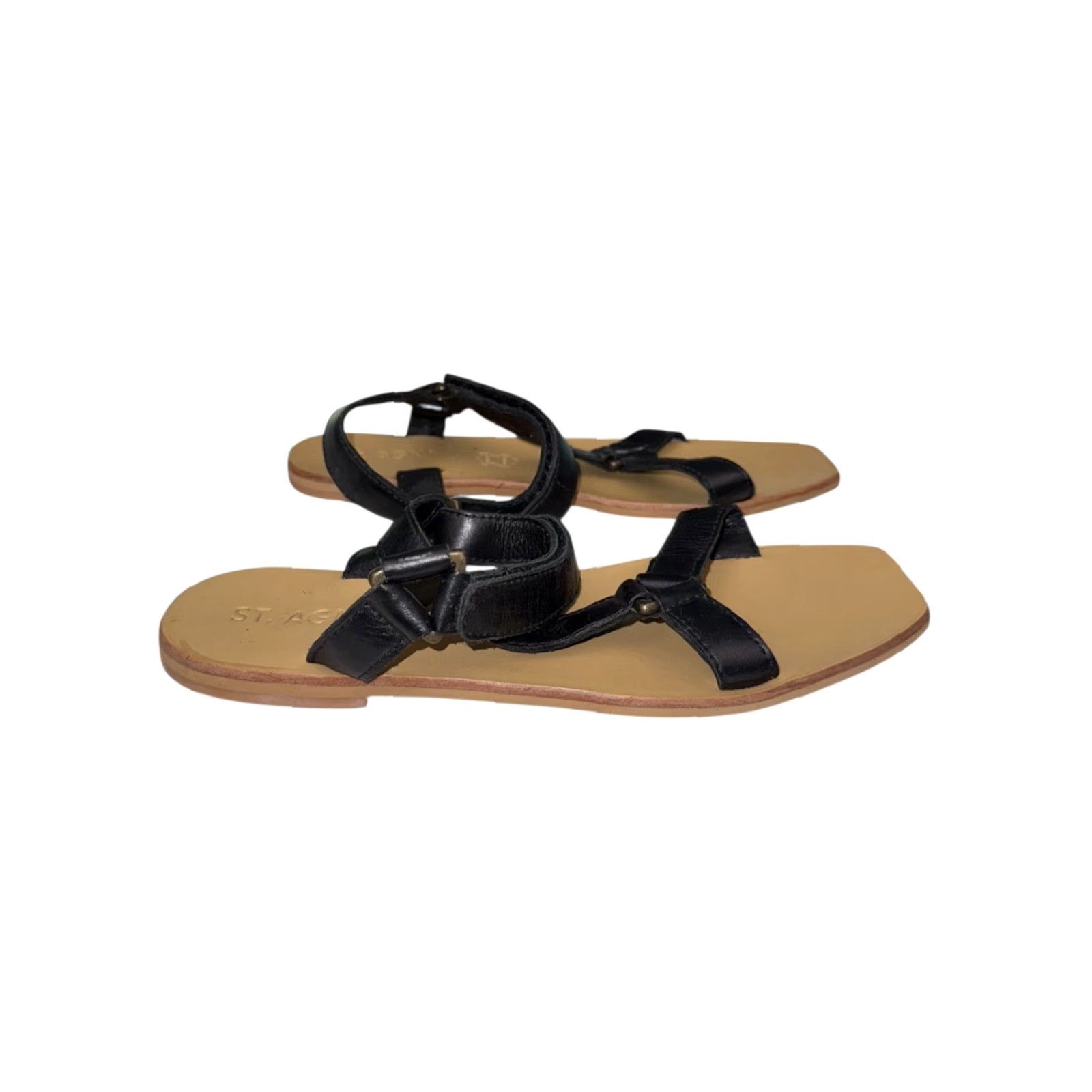 Vintage St Agni Sportsu Sandals Slide Leather Black 39 US 8 Women Sandal St Agni Sportsu 39 Black Leather Slide Women Size 8 US Size US 8 / IT 38 - 3 Thumbnail