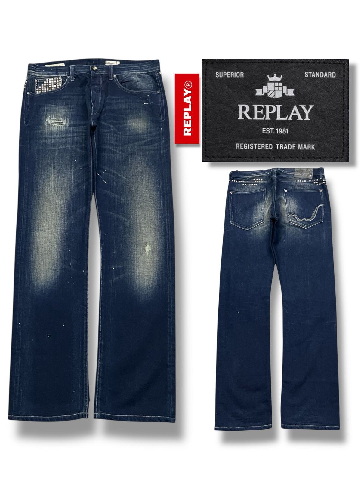 Replay Vintage Archive Replay AMEDEO “Studded”Y2K Italian Denim W35 Size US 35 - 1 Thumbnail