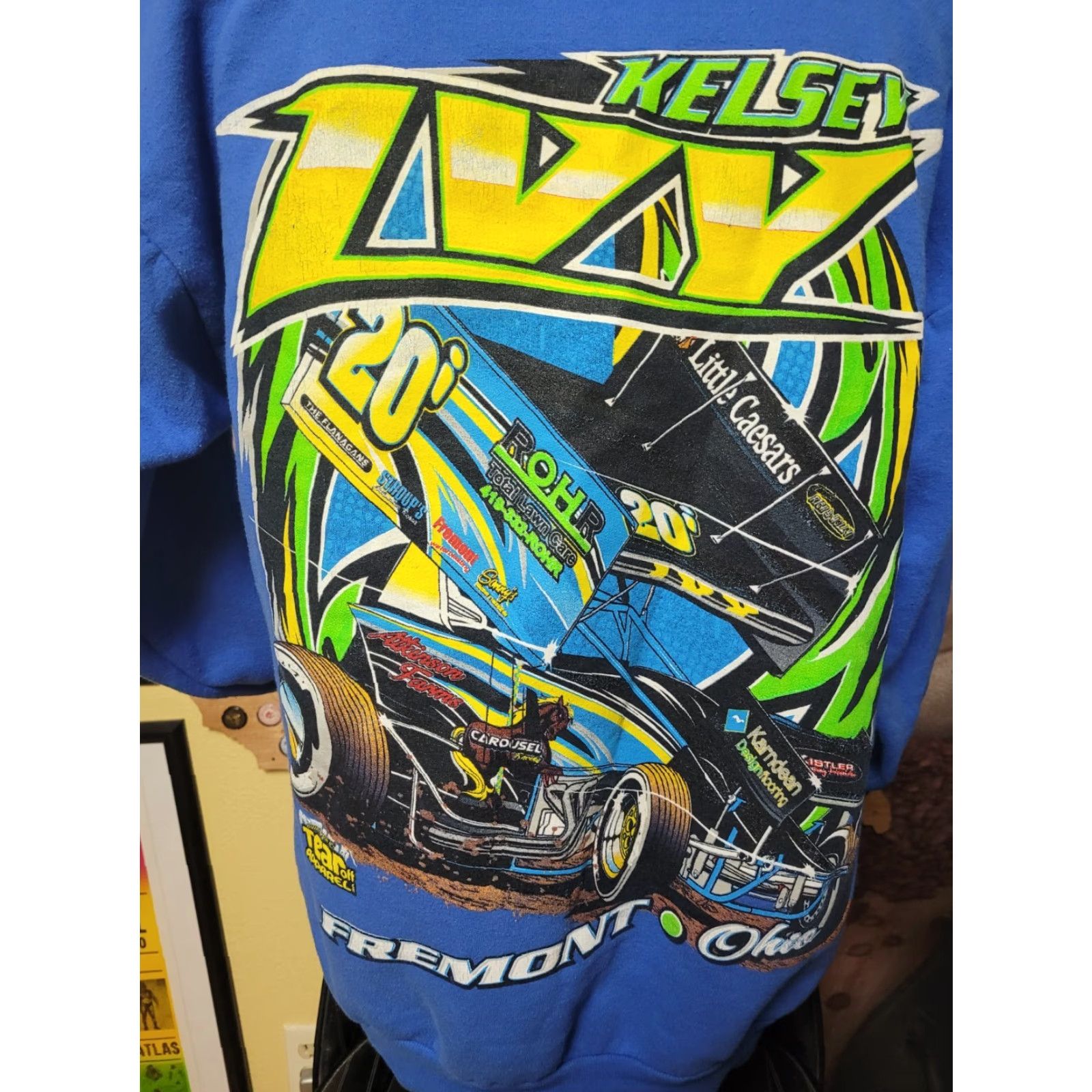 Vintage Kelsey Ivy #20 Sprint Car Racing Hoodie Sweatshirt M Blue Hooded Pullover Mens Cars 410 Fremont OH Size US M / EU 48-50 / 2 - 4 Thumbnail