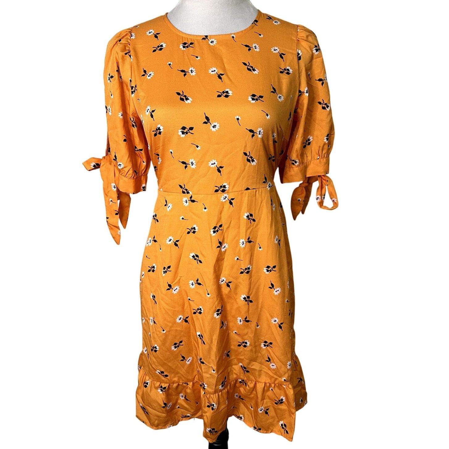 Other Vero Mada Womens Orange Floral Tie Short Sleeve Mini Dress M Size M / US 6-8 / IT 42-44 - 2 Thumbnail