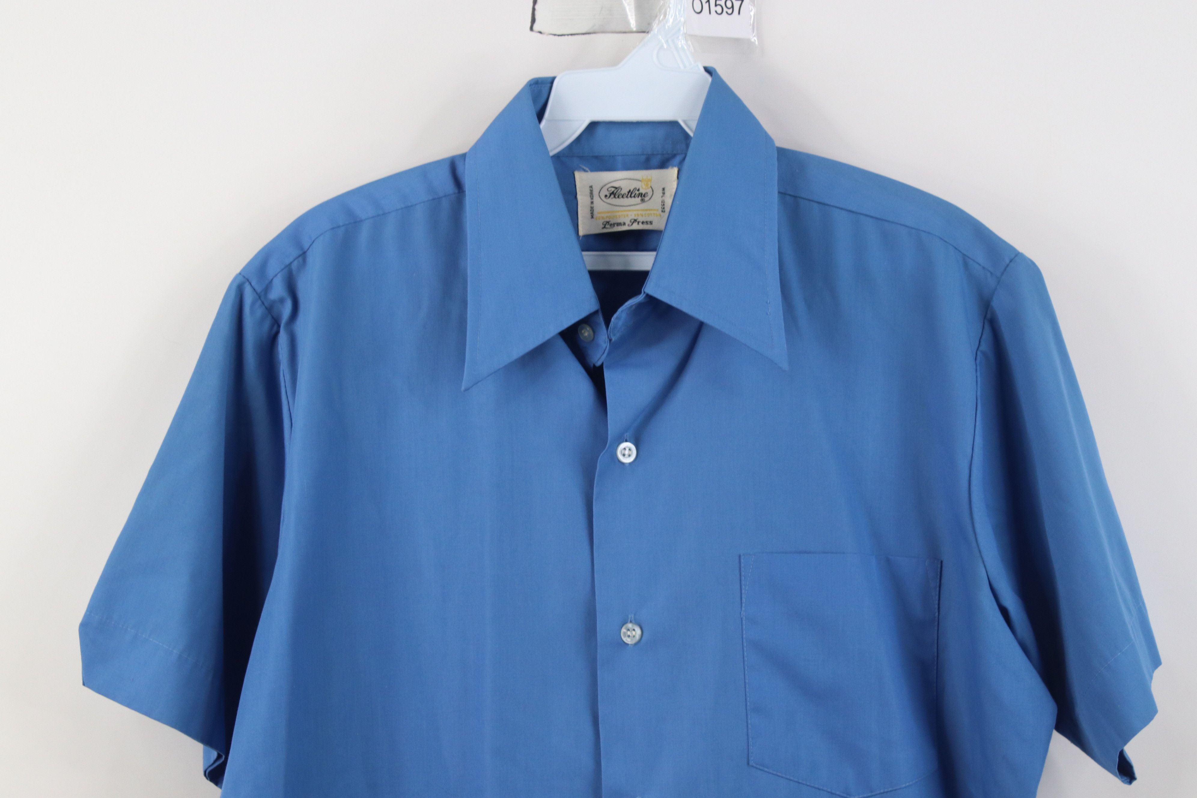 Vintage Vintage 70s Streetwear Collar Short Sleeve Button Shirt Blue Size US M / EU 48-50 / 2 - 2 Thumbnail