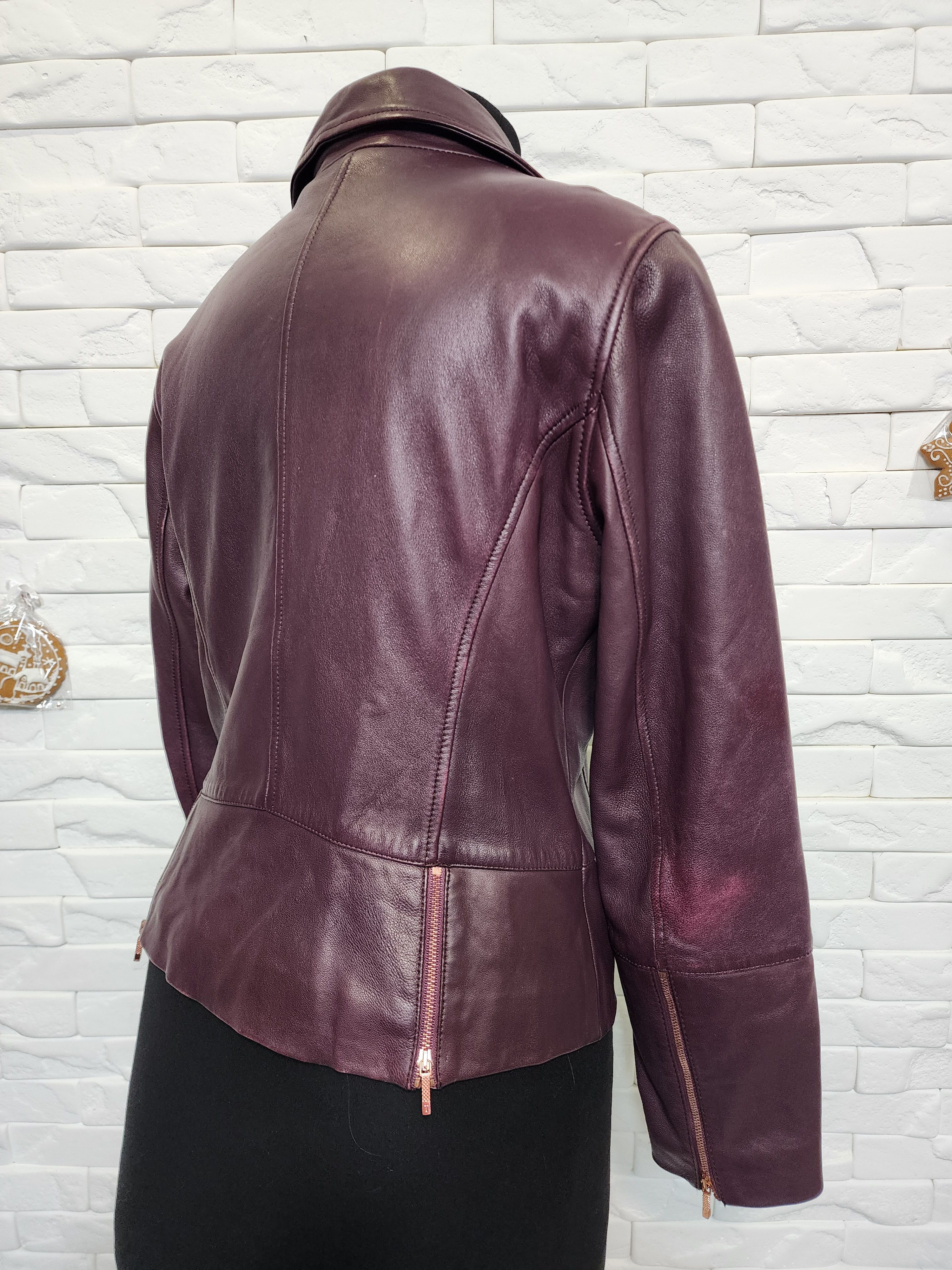 Genuine Leather Purple Leather Jacket: Women's Vintage Biker Jacket Size M / US 6-8 / IT 42-44 - 5 Thumbnail
