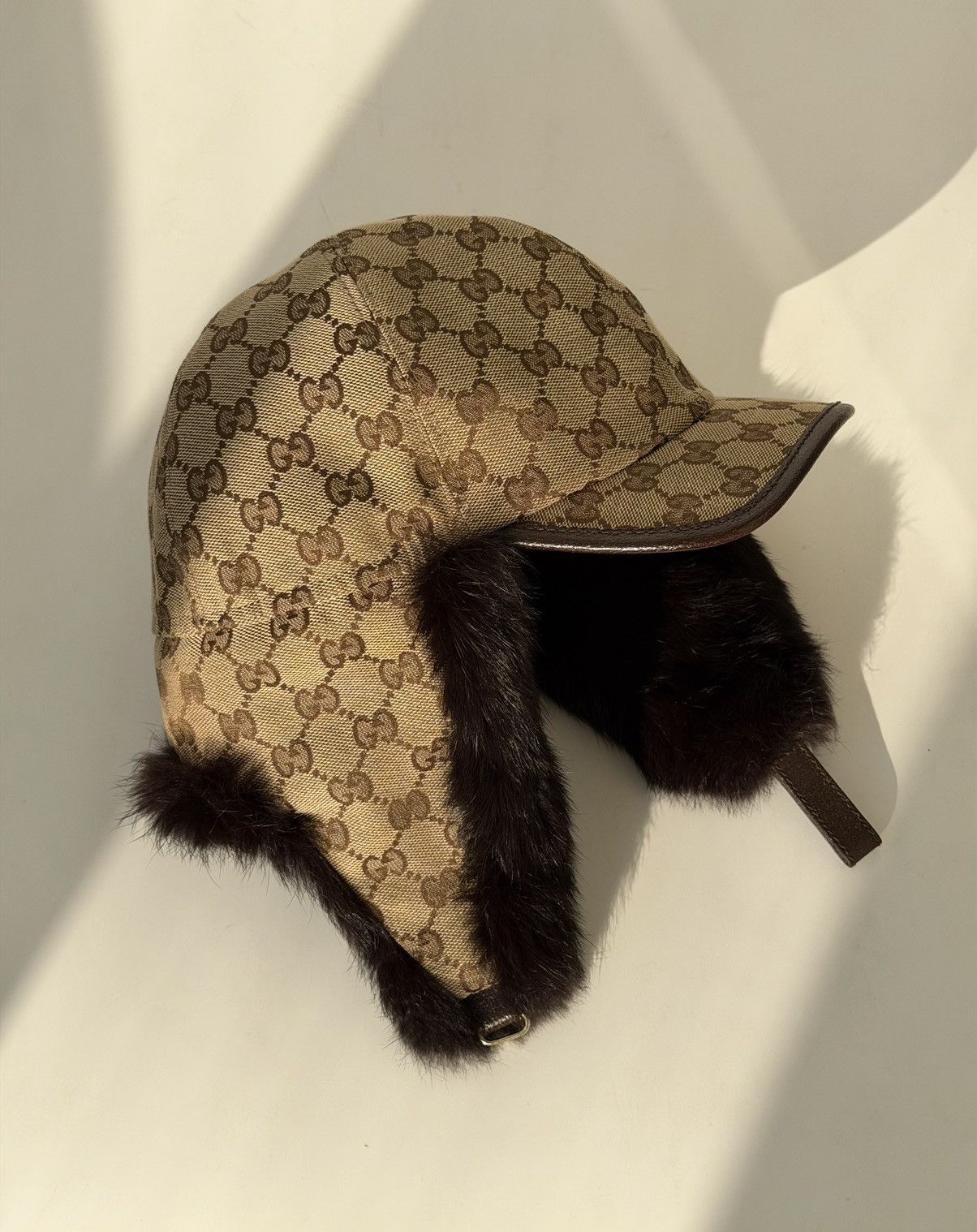 Gucci GUCCI FW2000 Tom Ford Rabbit Fur Monogram Trapper Hat Cap gg
