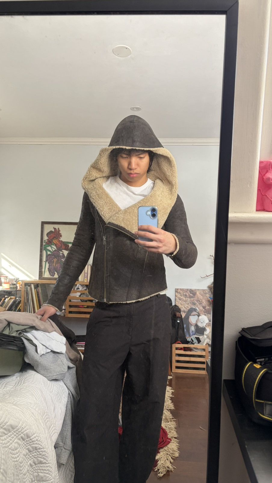 Helmut Lang Helmut Lang hooded asymmetric shearling brown leather jacket Size S / US 4 / IT 40 - 3 Thumbnail
