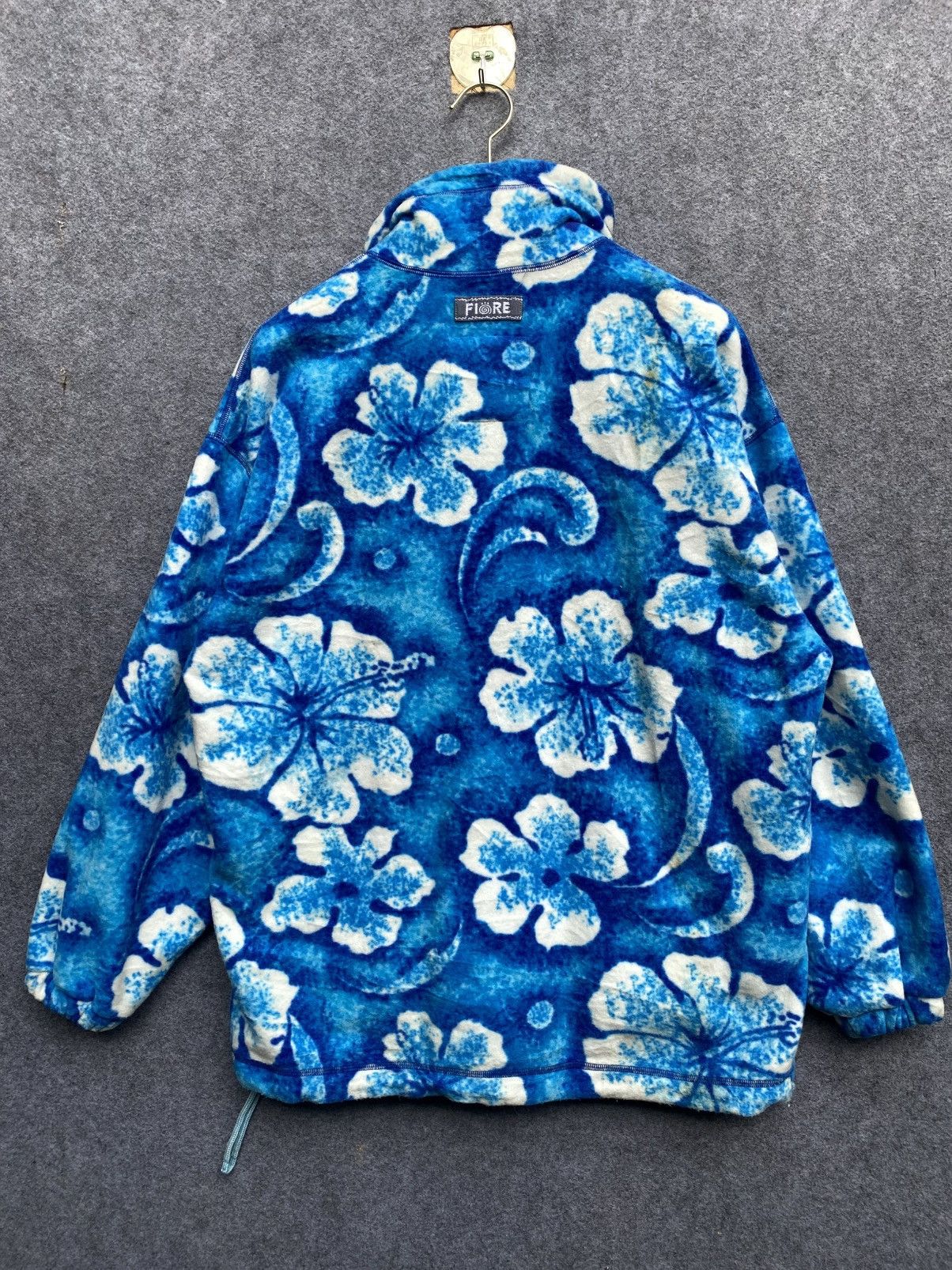 Vintage JOJO FIORE Blue Hibiscus Pattern Fleece Quarter-Snap Pullove Size US S / EU 44-46 / 1 - 10 Thumbnail