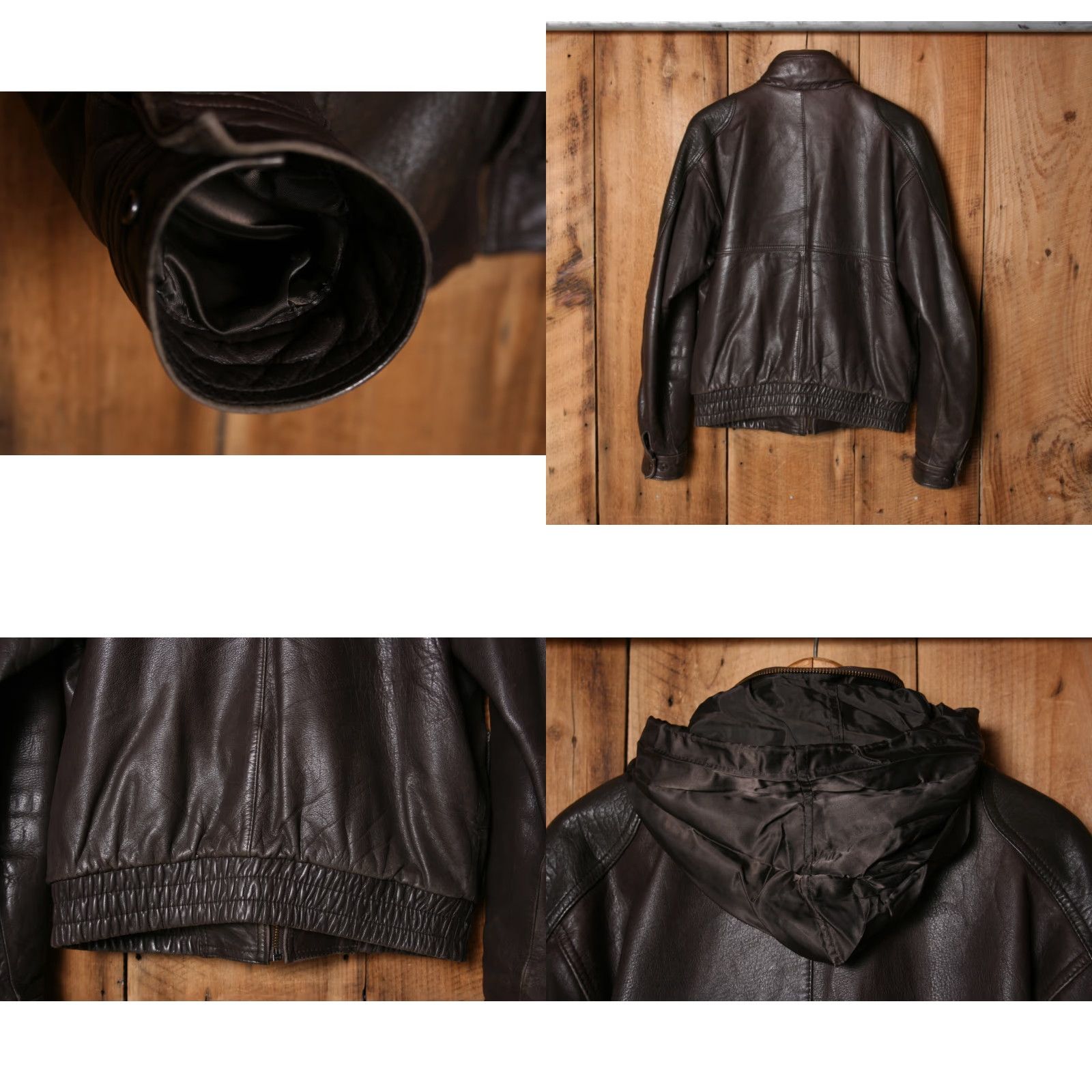 Vintage VINTAGE BERMAN'S Brown Leather Red Plaid Lined Cafe Racer Bomber Jacket Sz. 40 Jacket Men Size US XXS / EU 40 - 8 Thumbnail