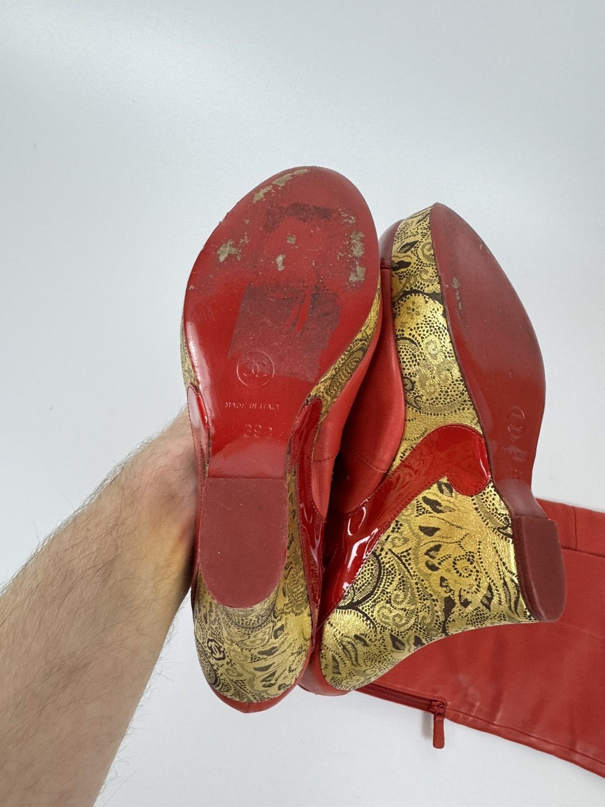 Chanel Chanel Paris Red Leather Over Knee Wadge Boots Avant Garde Size US 9 / IT 39 - 17 Thumbnail