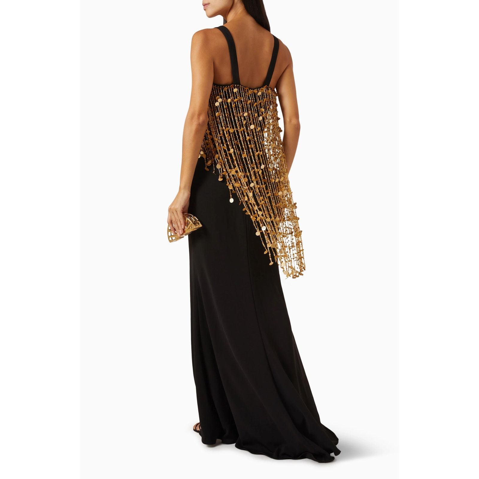 Badgley Mischka Badgley Mischka Runway Sequin Fringe Gown black gold size 4 Size S / US 4 / IT 40 - 3 Thumbnail