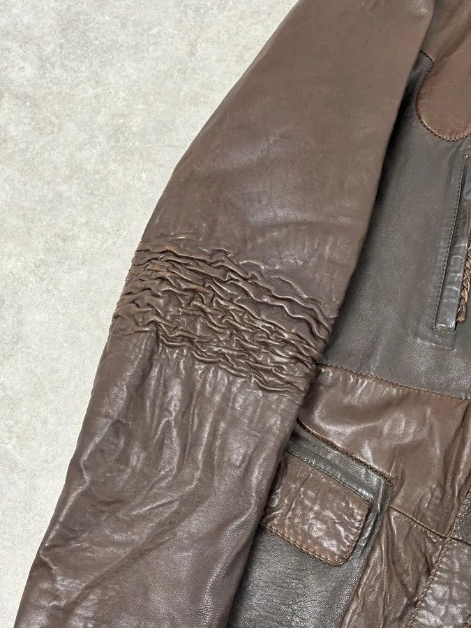 Marithe + Francois Girbaud SS2003 Marithé + François Girbaud Brown Leather Plissed Blazer Jacket Size US XL / EU 56 / 4 - 9 Thumbnail