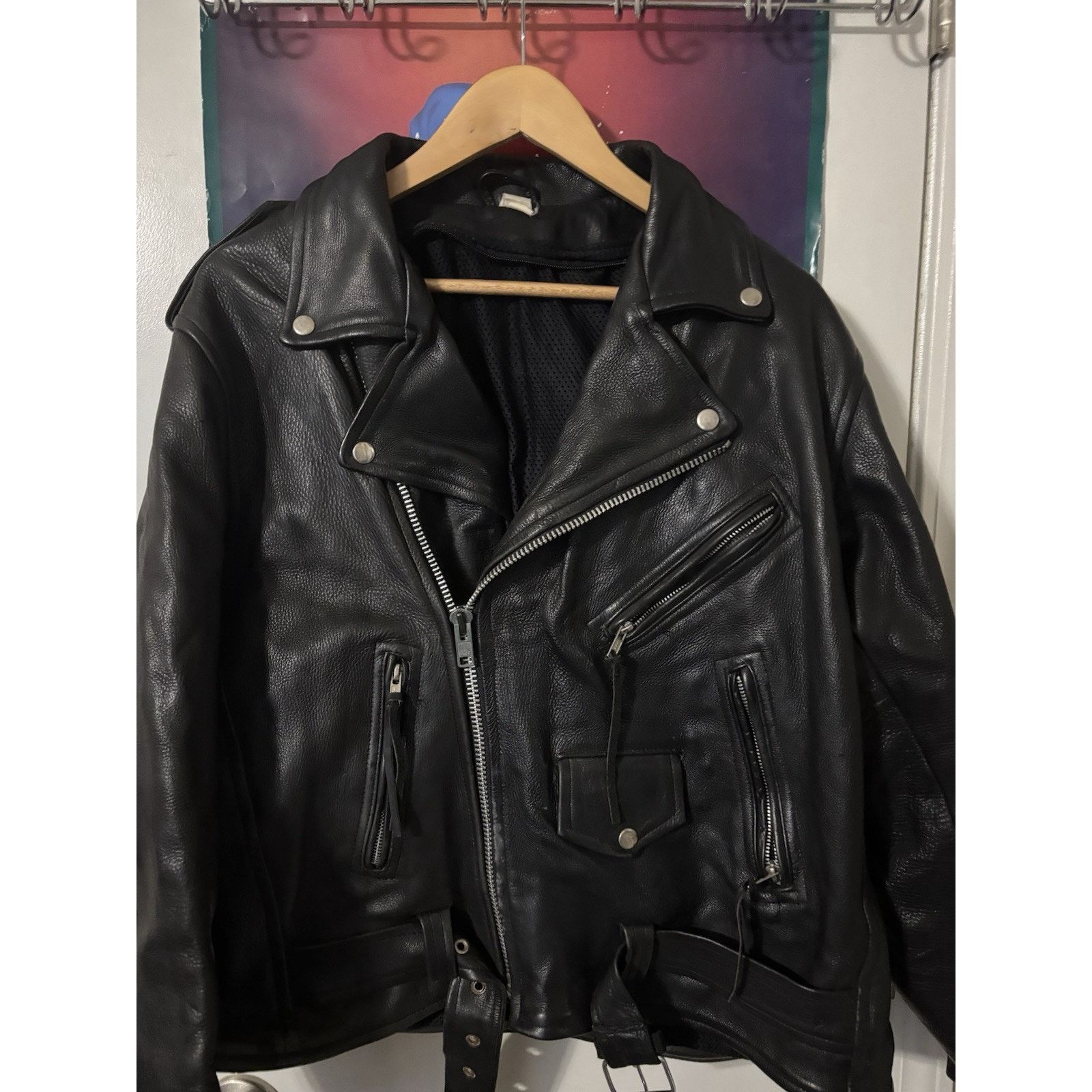 The Unbranded Brand Motorcycle jacket black n/a 80s heavy duty leather Size US M / EU 48-50 / 2 - 8 Thumbnail