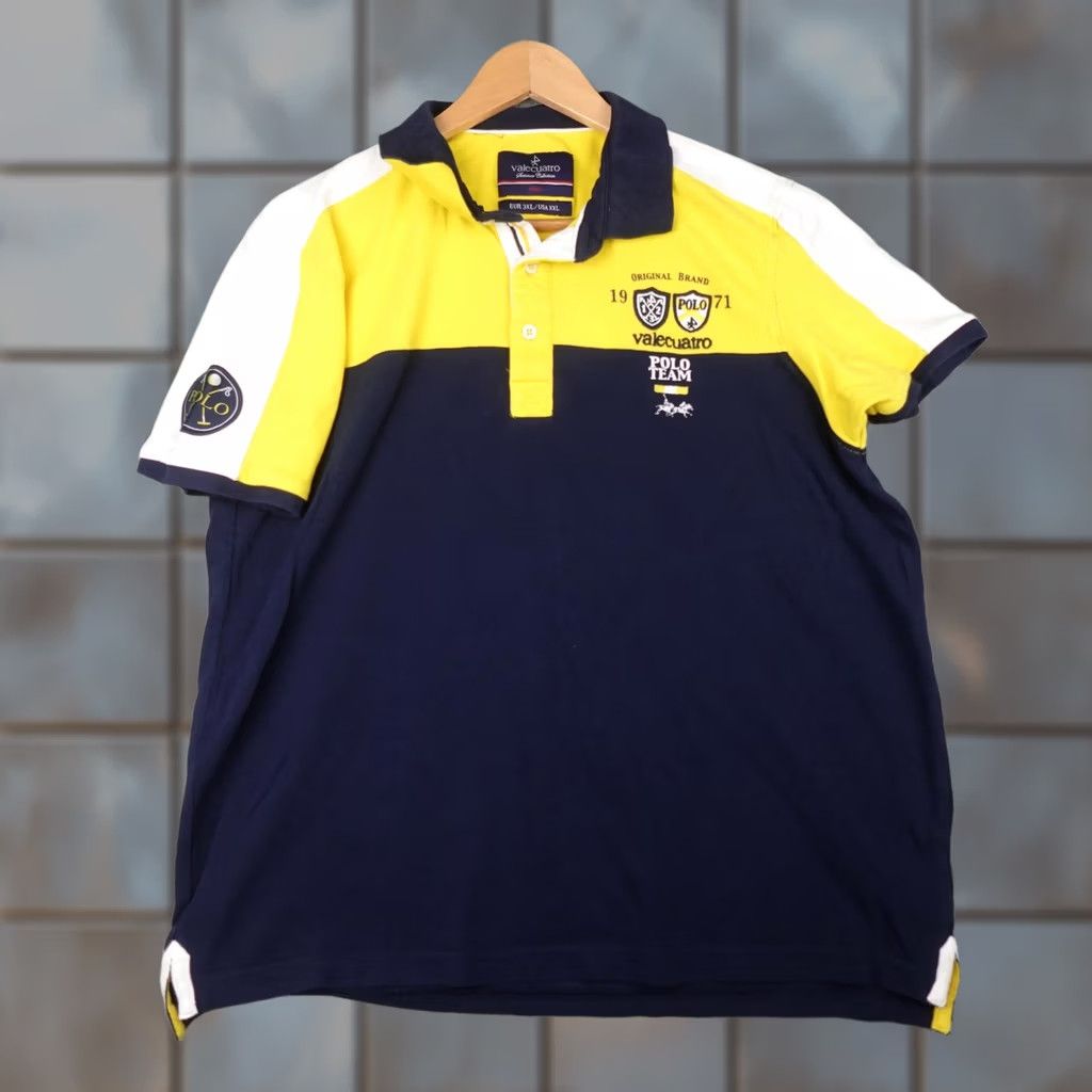 Vintage Valecuatro Polo Shirt Mens 2XL Yellow Blue Striped Embroidered Polo Team Rugby Size US XXL / EU 58 / 5 - 1 Thumbnail