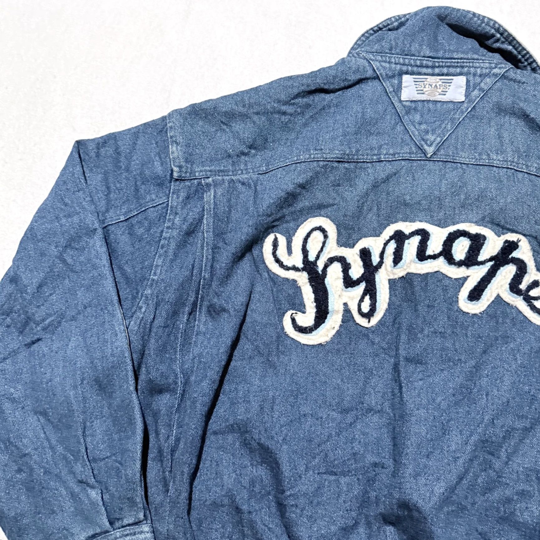 Denime VINTAGE Synaps Denim Jacket White Contrast Panels Logo Patch Applique XL Men Brown? Size US XL / EU 56 / 4 - 7 Thumbnail