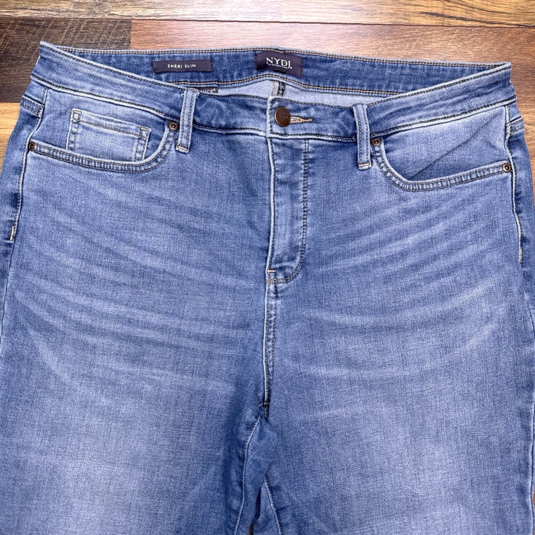 NYDJ NYDJ Jeans Womens 14P Petite Mid Rise Stretch Denim 5-Pocket City Blue Slim Tapered Size 36" / US 14 / IT 50 - 2 Thumbnail