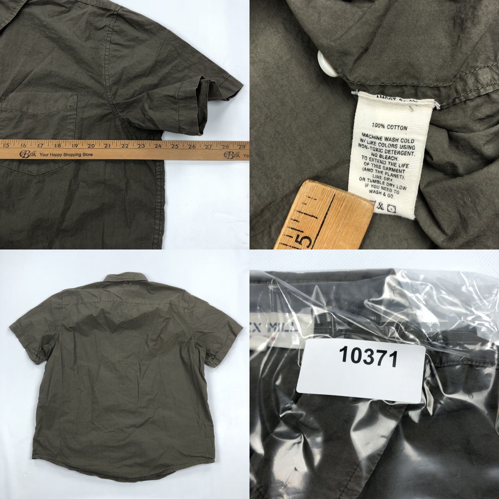 Alex Mill ALEX MILL Shirt Men's XL Olive Green Solid Cotton Poplin Wash & Go Button-Up Short Sleeve Size US XL / EU 56 / 4 - 8 Thumbnail