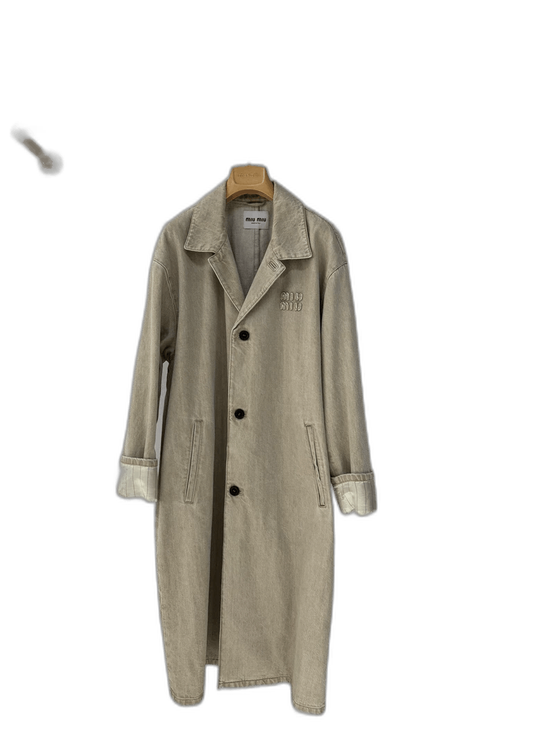 Miu Miu Miu Miu Logo Long Denim Trench Coat Size L / US 10 / IT 46 - 1 Thumbnail